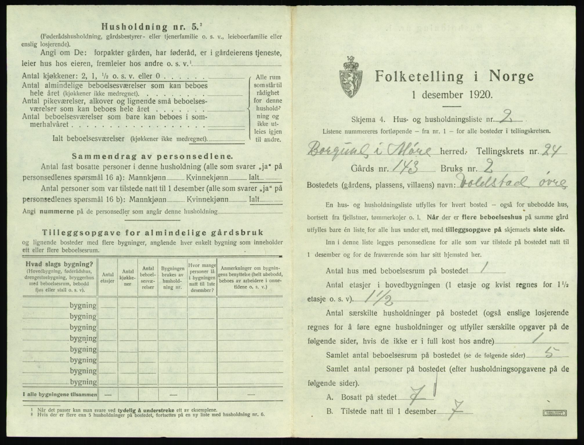 SAT, 1920 census for Borgund, 1920, p. 1986