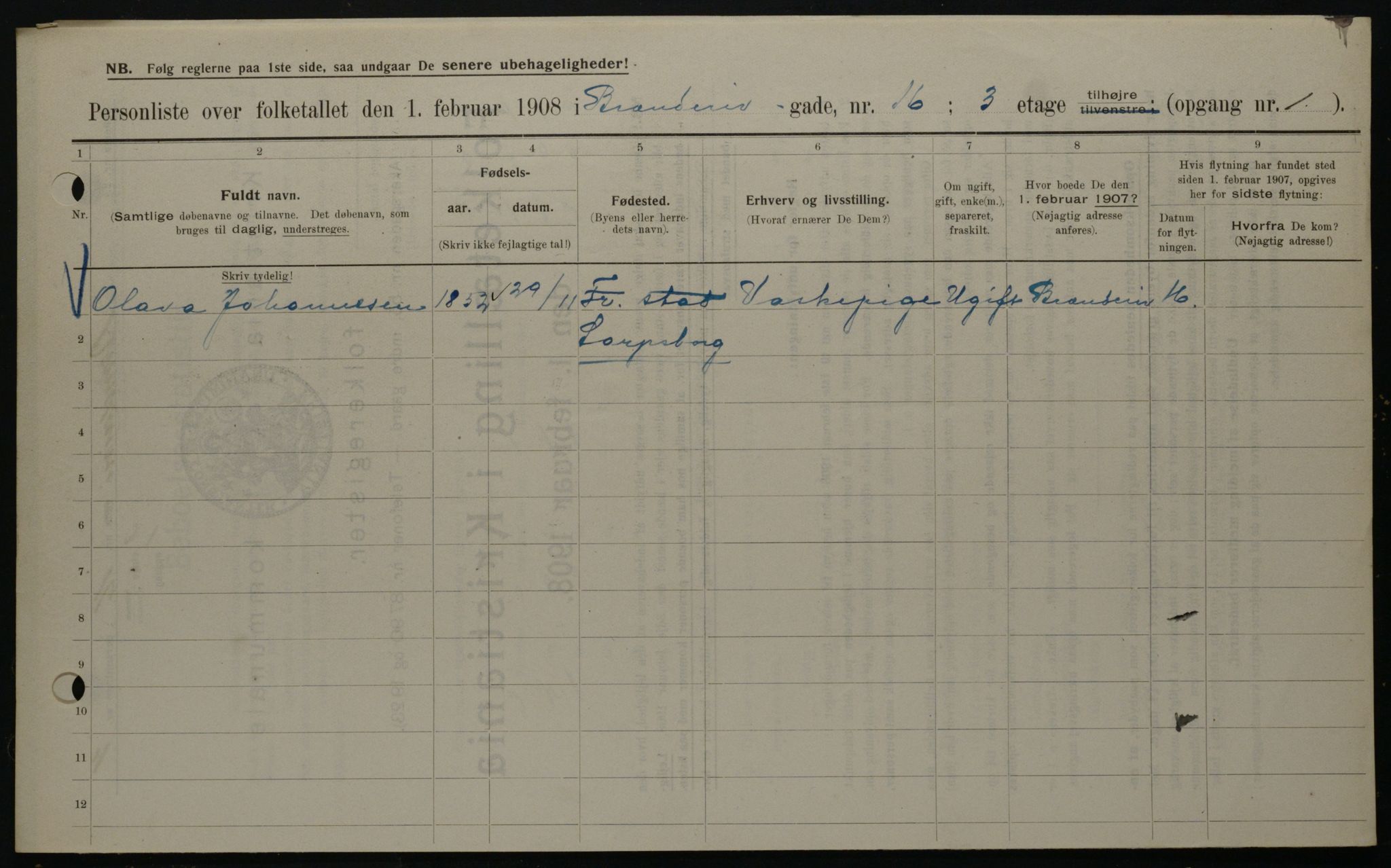 OBA, Municipal Census 1908 for Kristiania, 1908, p. 8347