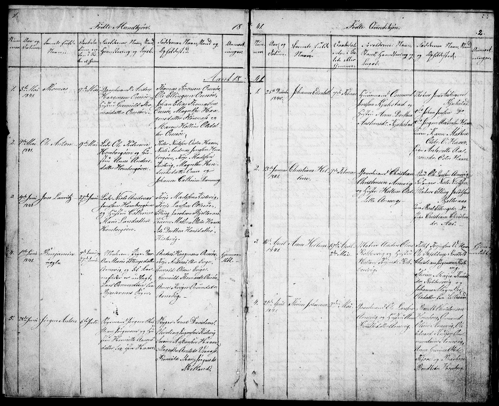 Hommedal sokneprestkontor, SAK/1111-0023/F/Fb/Fba/L0002: Parish register (copy) no. B 2, 1841-1863, p. 2