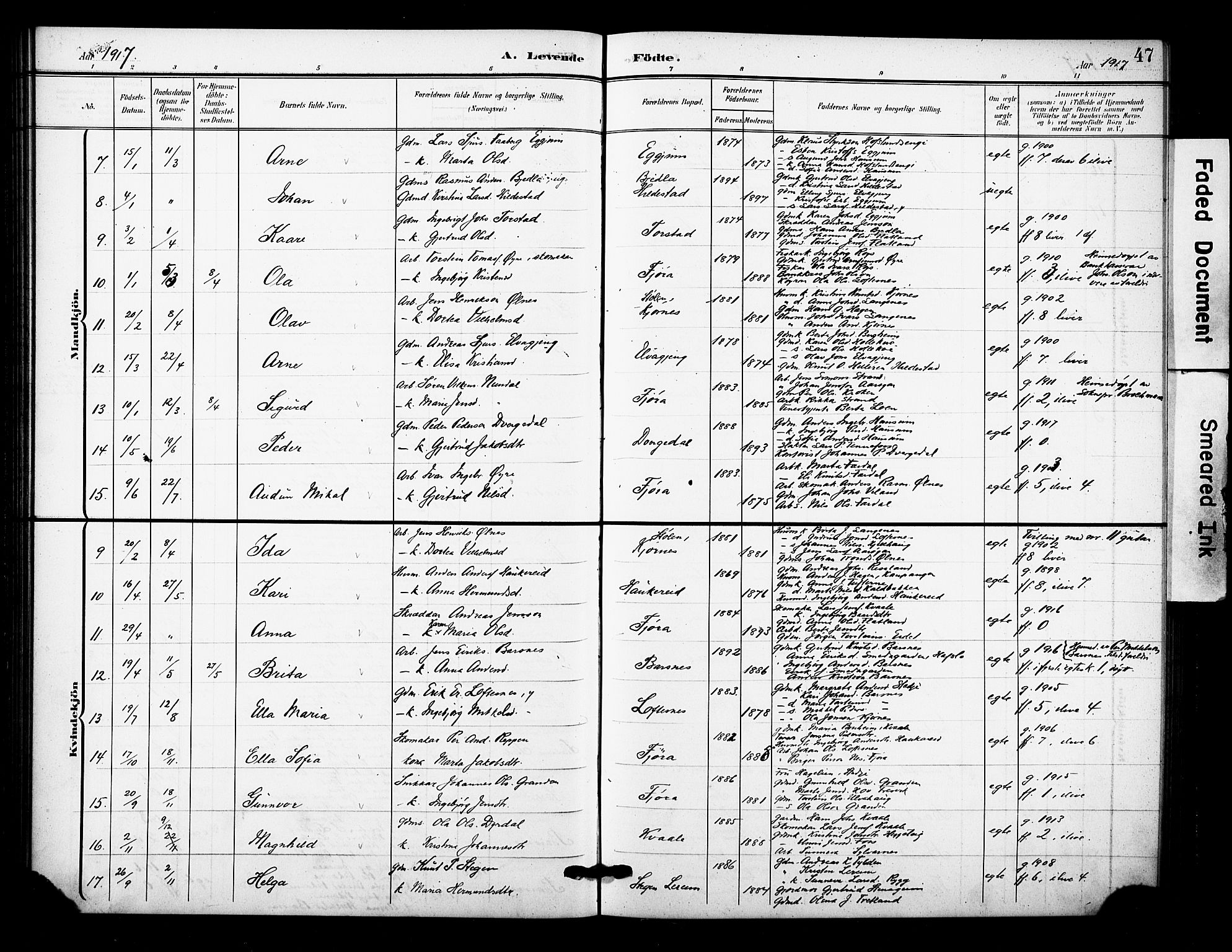 Sogndal sokneprestembete, AV/SAB-A-81301/H/Hab/Haba/L0002: Parish register (copy) no. A 2, 1908-1924, p. 47