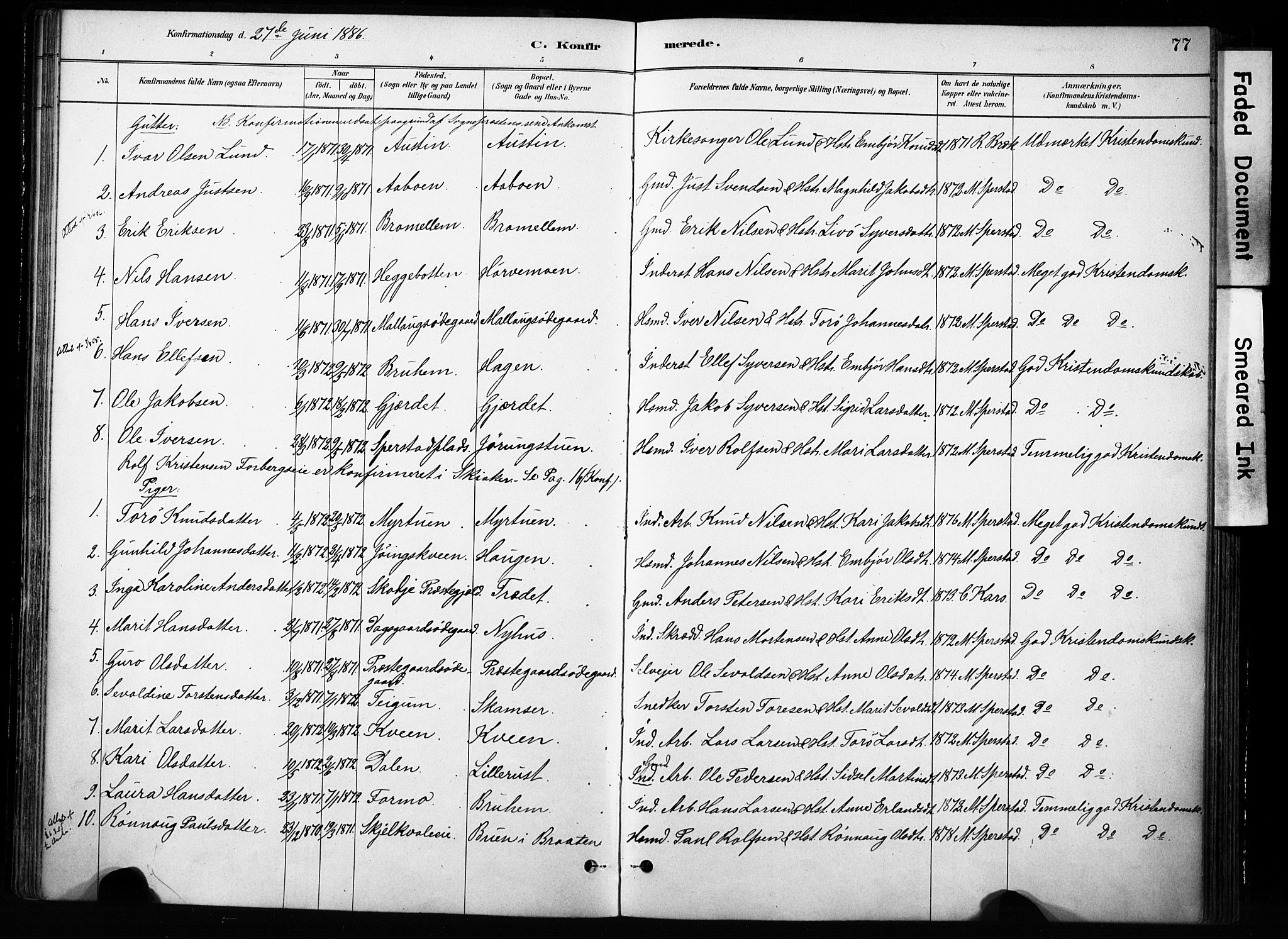 Skjåk prestekontor, AV/SAH-PREST-072/H/Ha/Haa/L0004: Parish register (official) no. 4, 1880-1904, p. 77