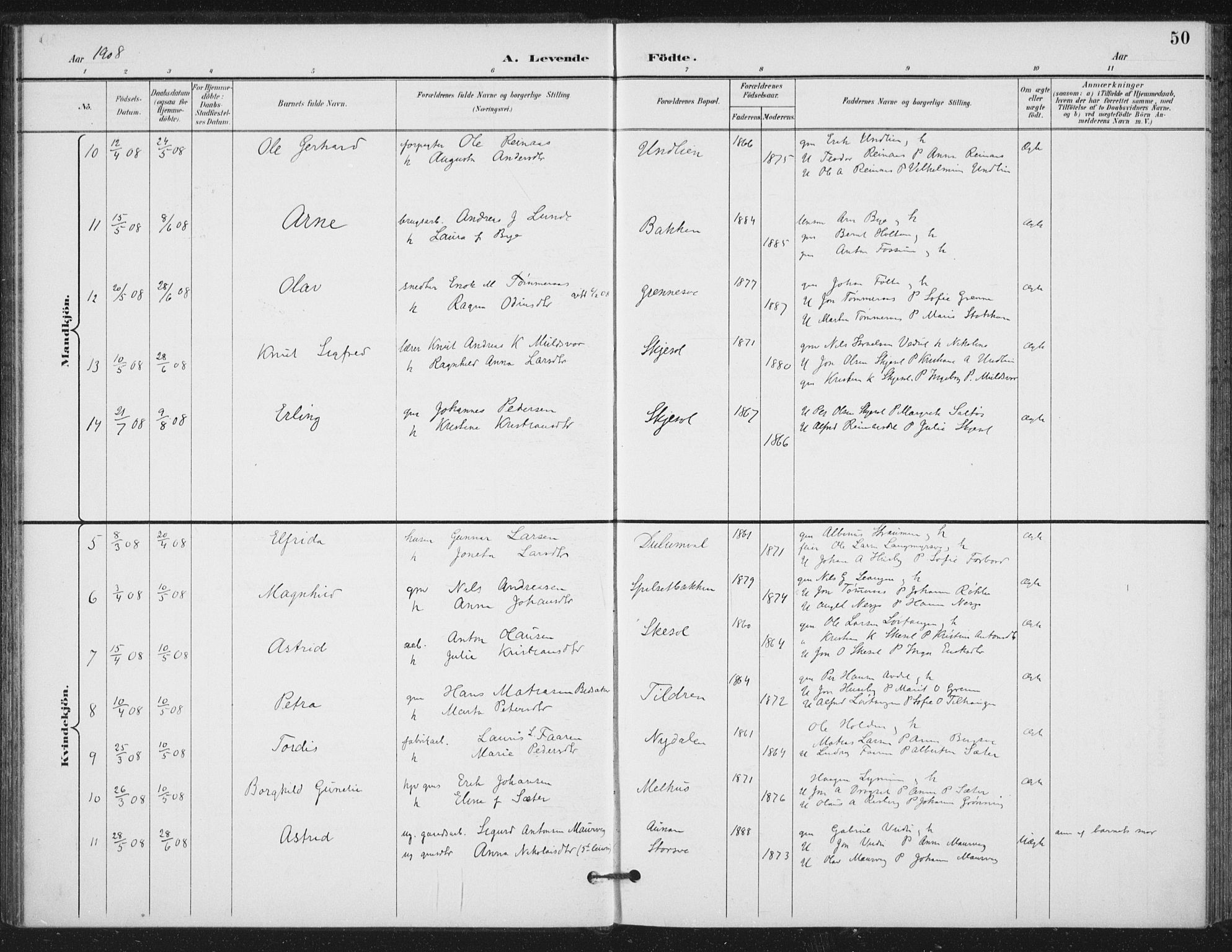 Ministerialprotokoller, klokkerbøker og fødselsregistre - Nord-Trøndelag, AV/SAT-A-1458/714/L0131: Parish register (official) no. 714A02, 1896-1918, p. 50