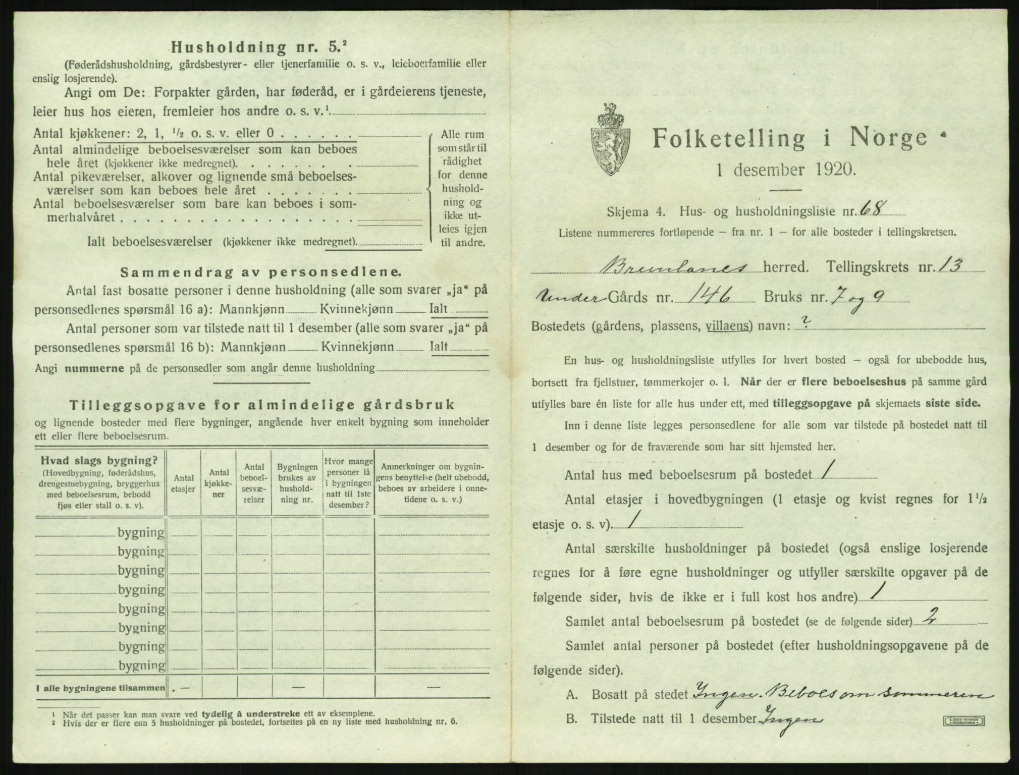 SAKO, 1920 census for Brunlanes, 1920, p. 1885