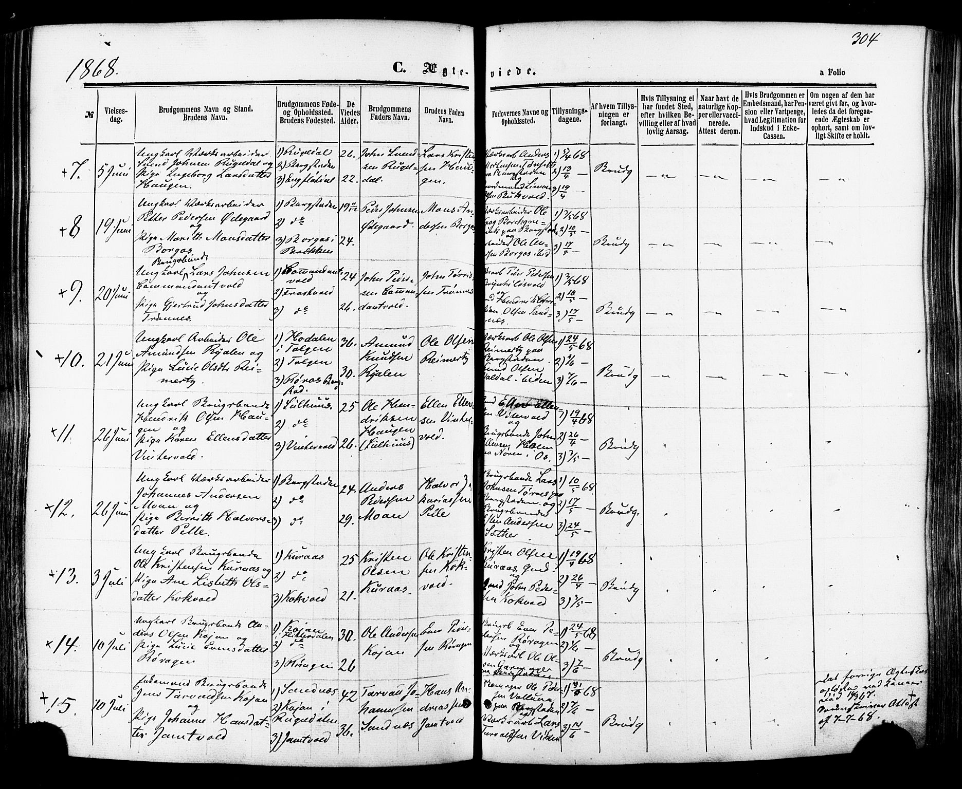Ministerialprotokoller, klokkerbøker og fødselsregistre - Sør-Trøndelag, SAT/A-1456/681/L0932: Parish register (official) no. 681A10, 1860-1878, p. 304
