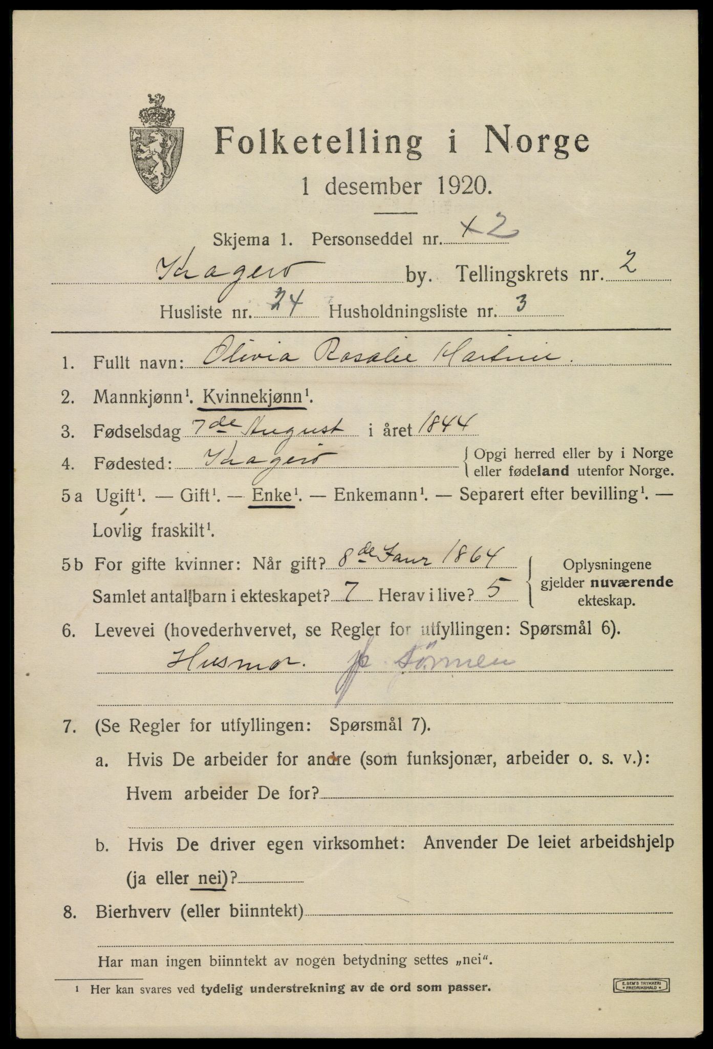 SAKO, 1920 census for Kragerø, 1920, p. 5637