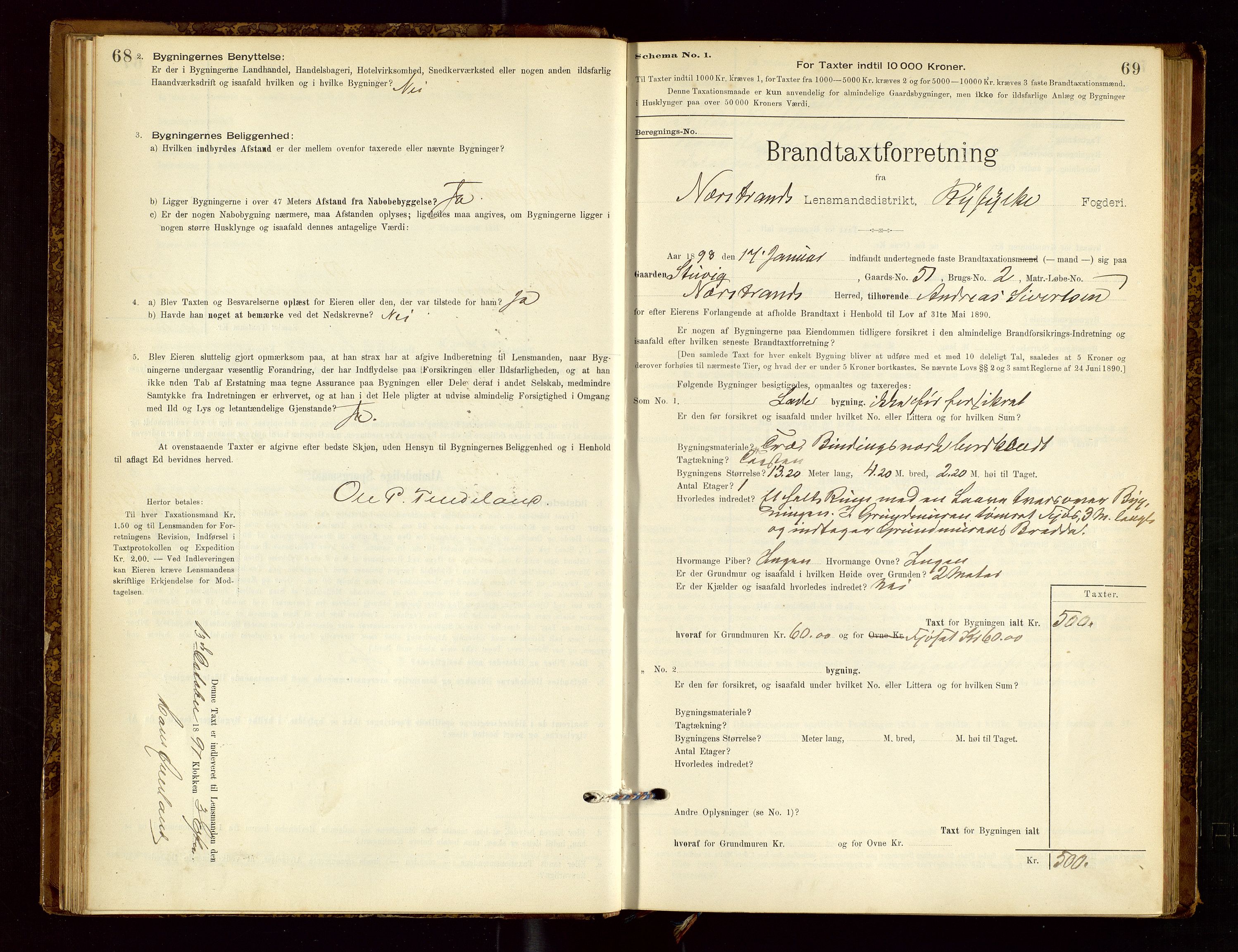 Nedstrand lensmannskontor, SAST/A-100236/Gob/L0001: "Brandtaxationsprotokol for Nerstrand Lensmandsdistrikt Ryfylke fogderi", 1895-1915, p. 68-69