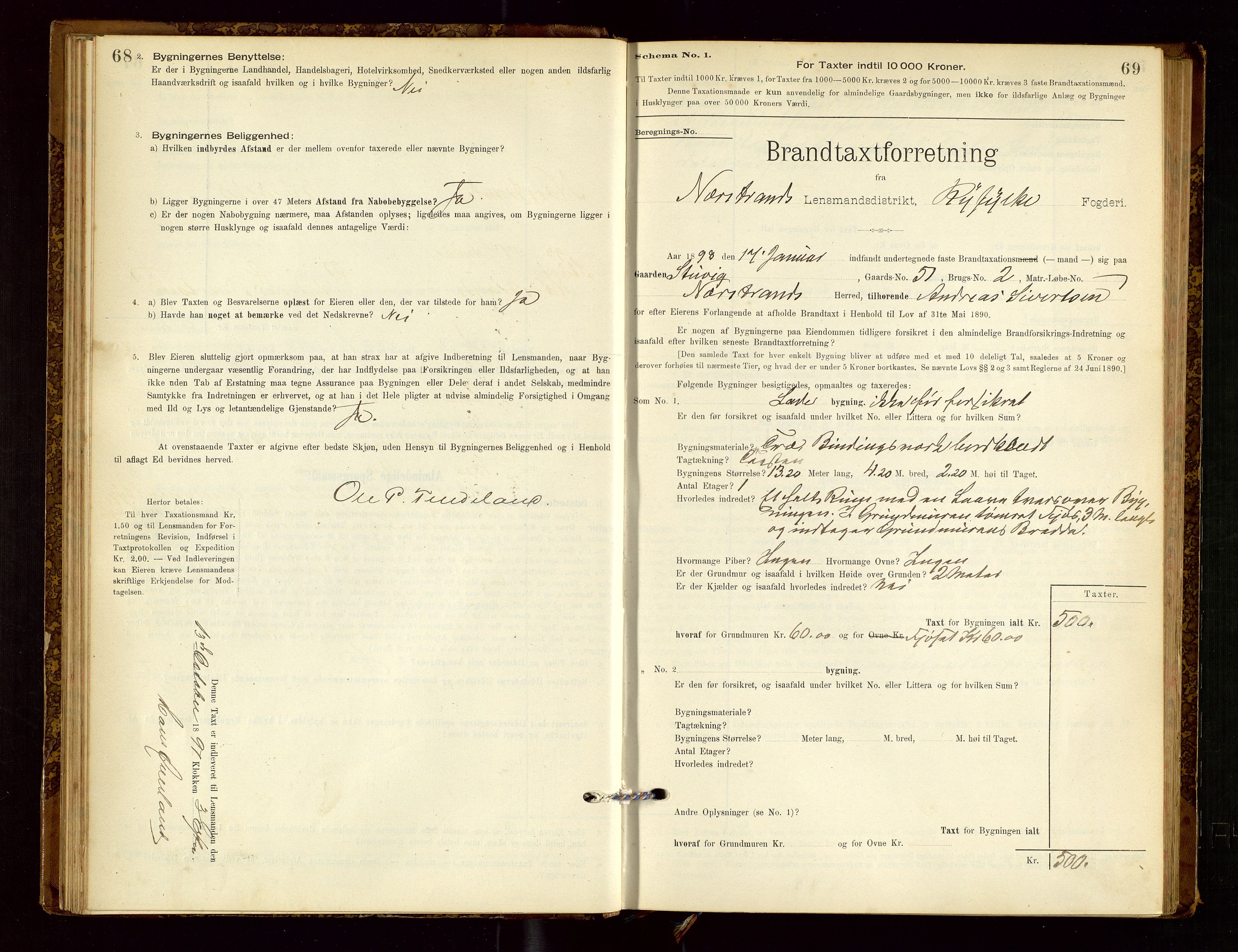 Nedstrand lensmannskontor, AV/SAST-A-100236/Gob/L0001: "Brandtaxationsprotokol for Nerstrand Lensmandsdistrikt Ryfylke fogderi", 1895-1915, p. 68-69