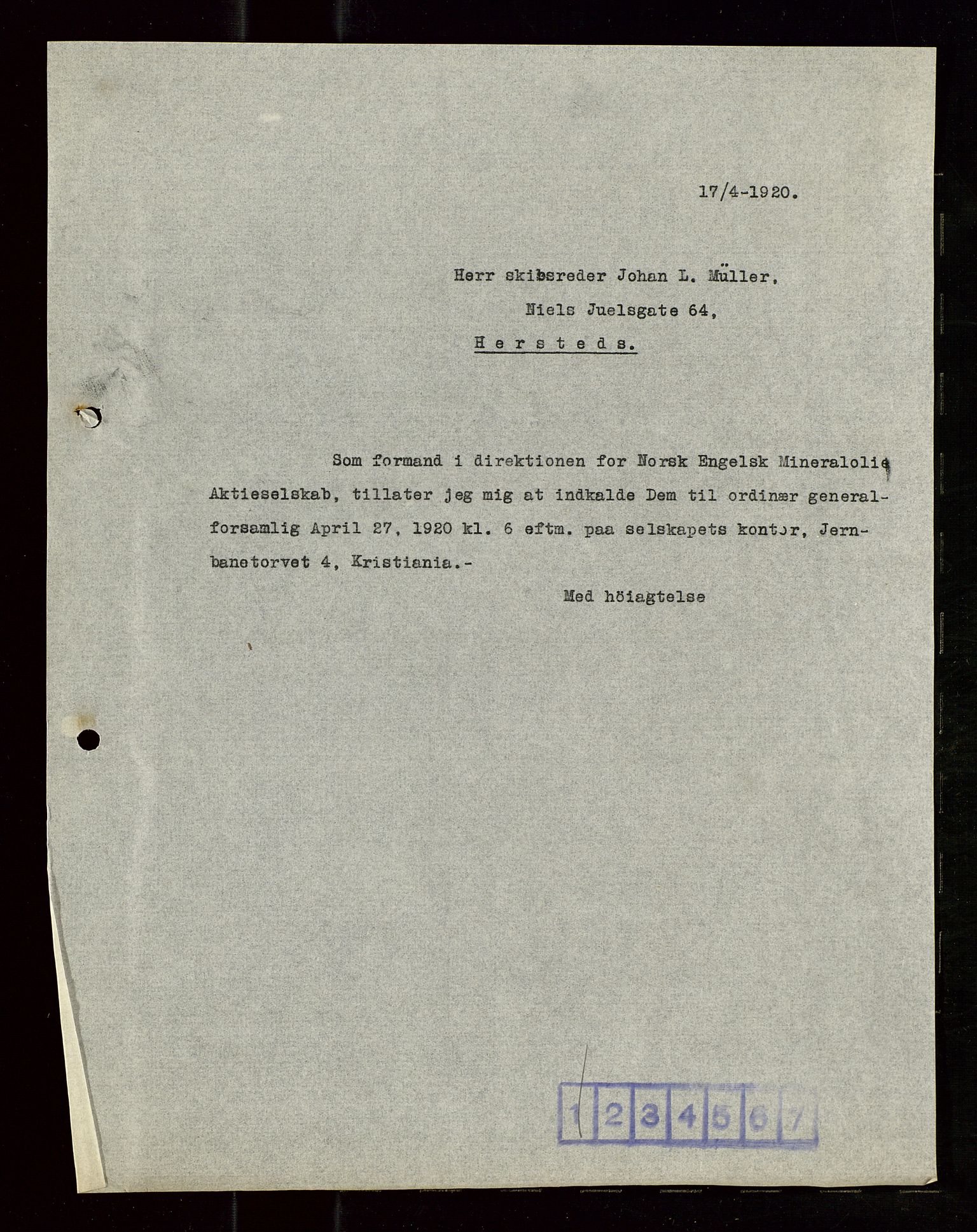 Pa 1521 - A/S Norske Shell, AV/SAST-A-101915/E/Ea/Eaa/L0010: Sjefskorrespondanse, 1920, p. 223