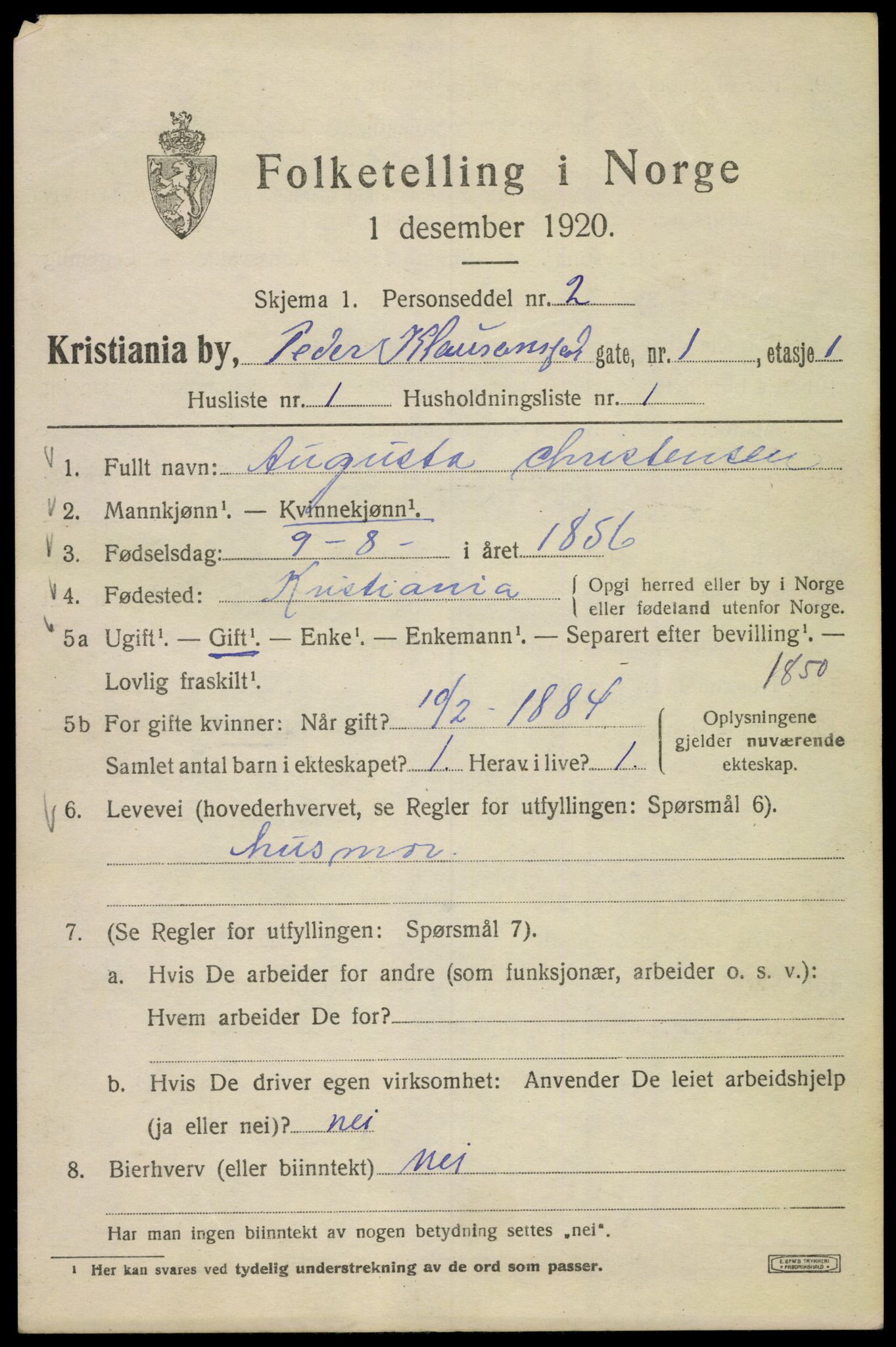 SAO, 1920 census for Kristiania, 1920, p. 446561