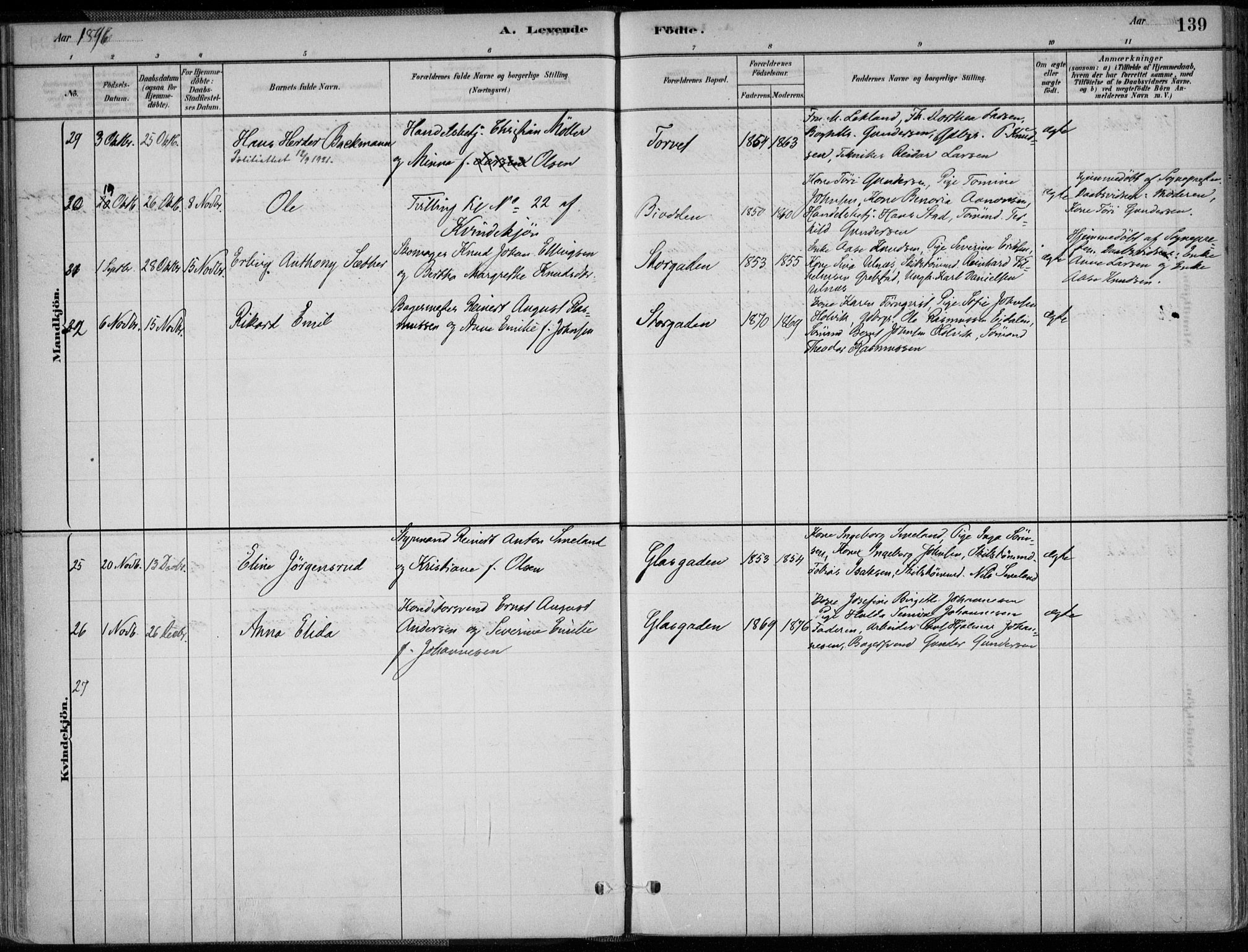 Grimstad sokneprestkontor, AV/SAK-1111-0017/F/Fa/L0003: Parish register (official) no. A 2, 1882-1912, p. 139