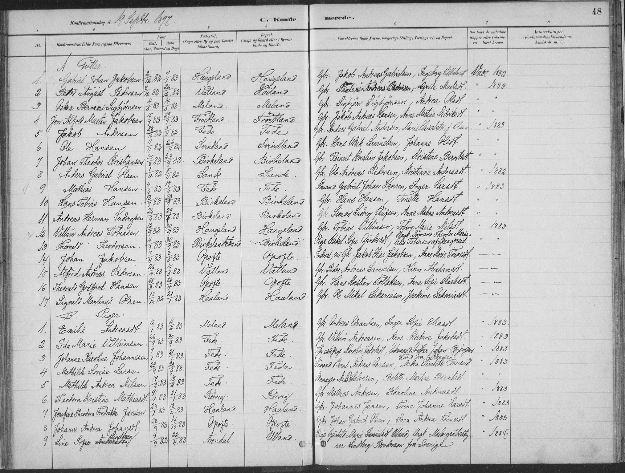 Kvinesdal sokneprestkontor, SAK/1111-0026/F/Fa/Faa/L0004: Parish register (official) no. A 4, 1882-1897, p. 48