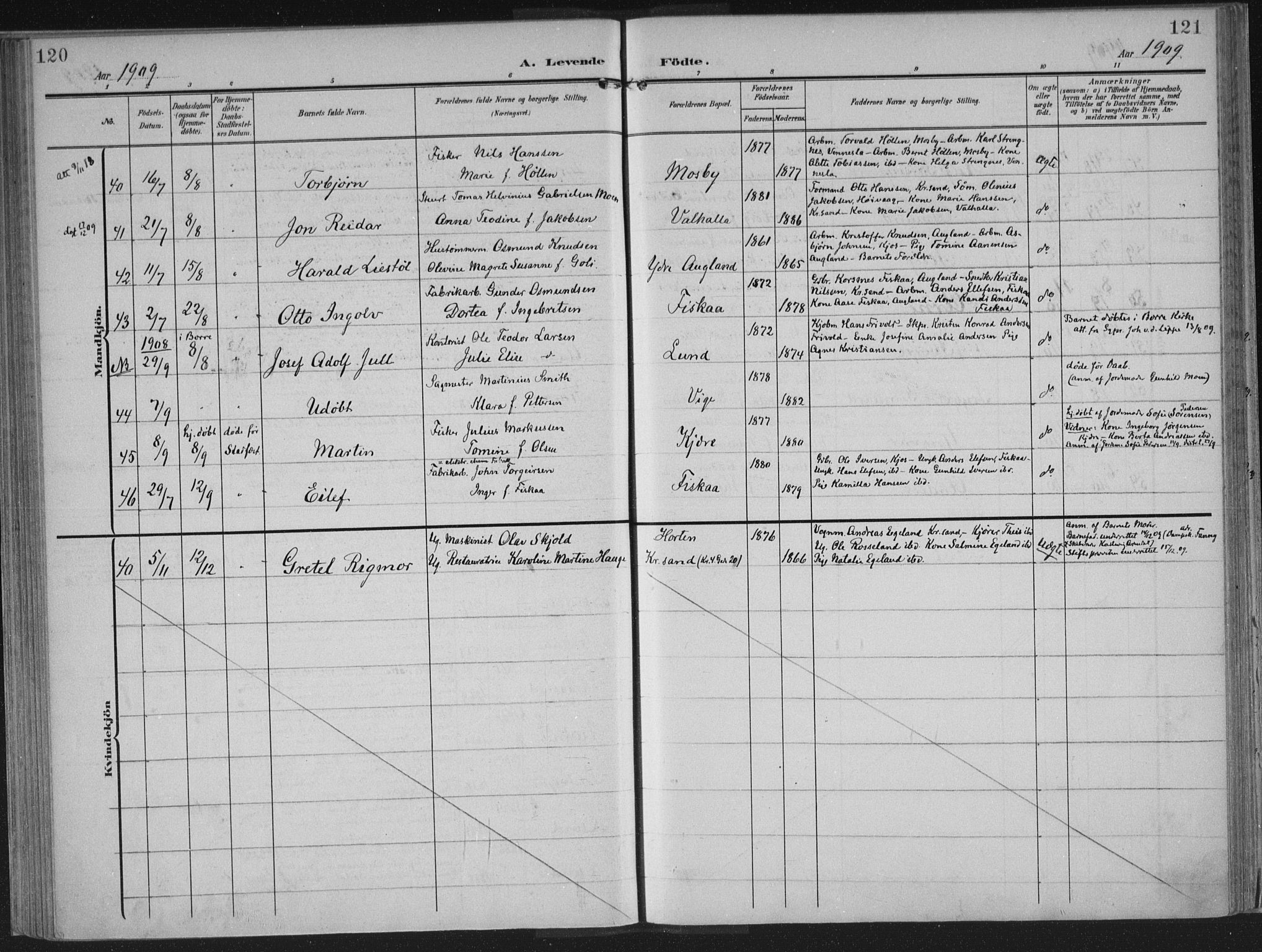 Oddernes sokneprestkontor, AV/SAK-1111-0033/F/Fa/Faa/L0011: Parish register (official) no. A 11, 1904-1911, p. 120-121
