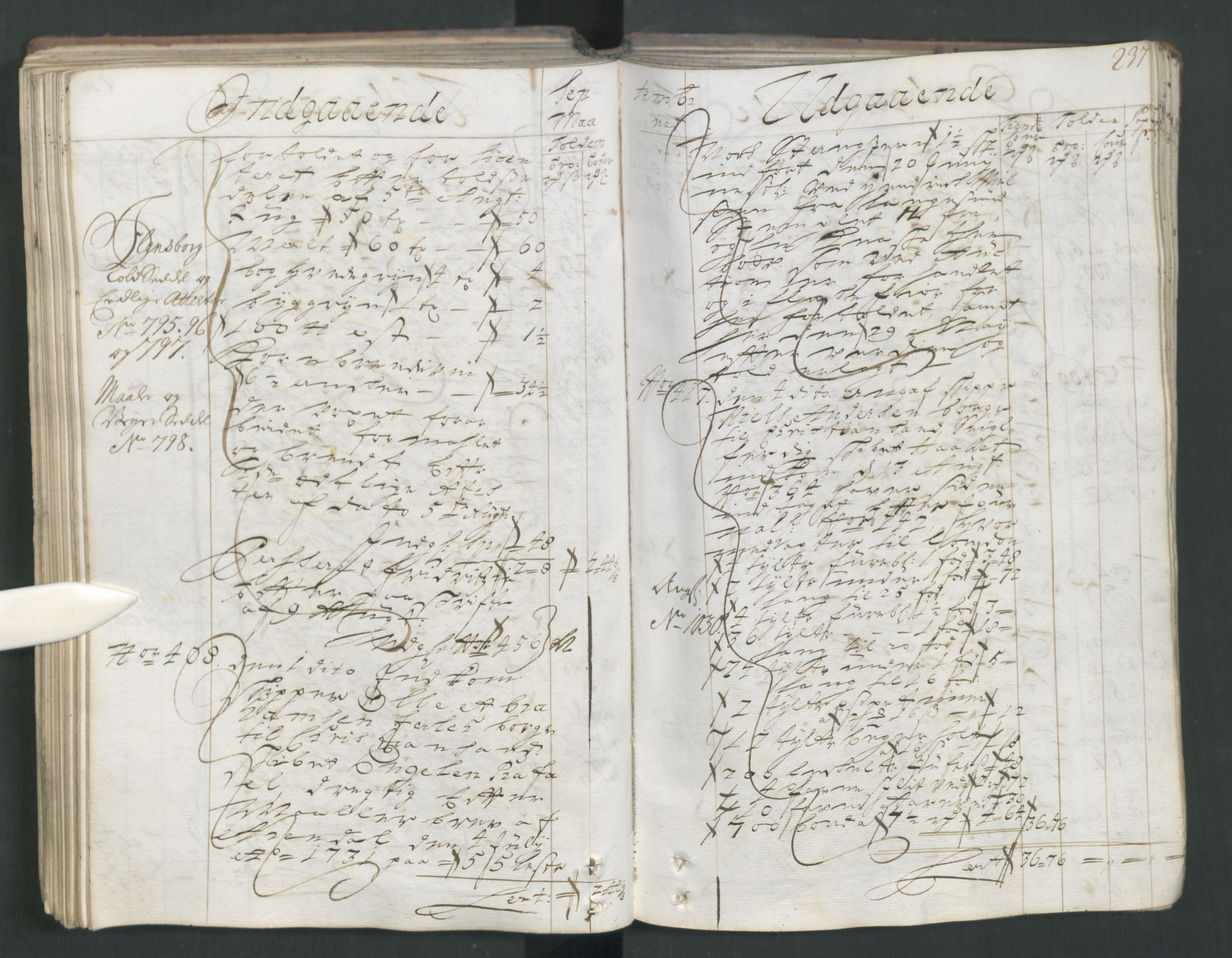 Generaltollkammeret, tollregnskaper, RA/EA-5490/R15/L0013/0001: Tollregnskaper Arendal / Hovedtollbok, 1733, p. 236b-237a