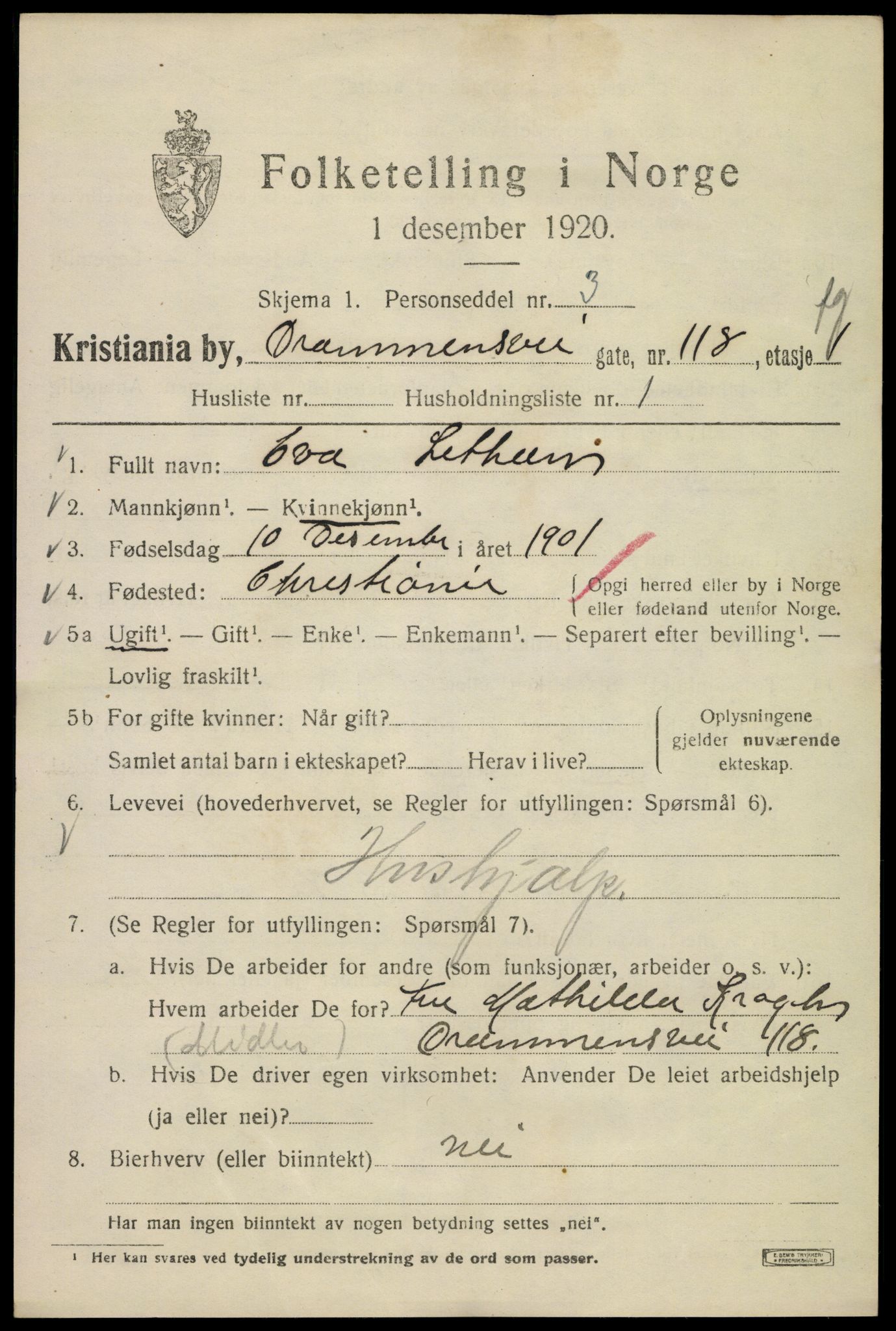 SAO, 1920 census for Kristiania, 1920, p. 203397