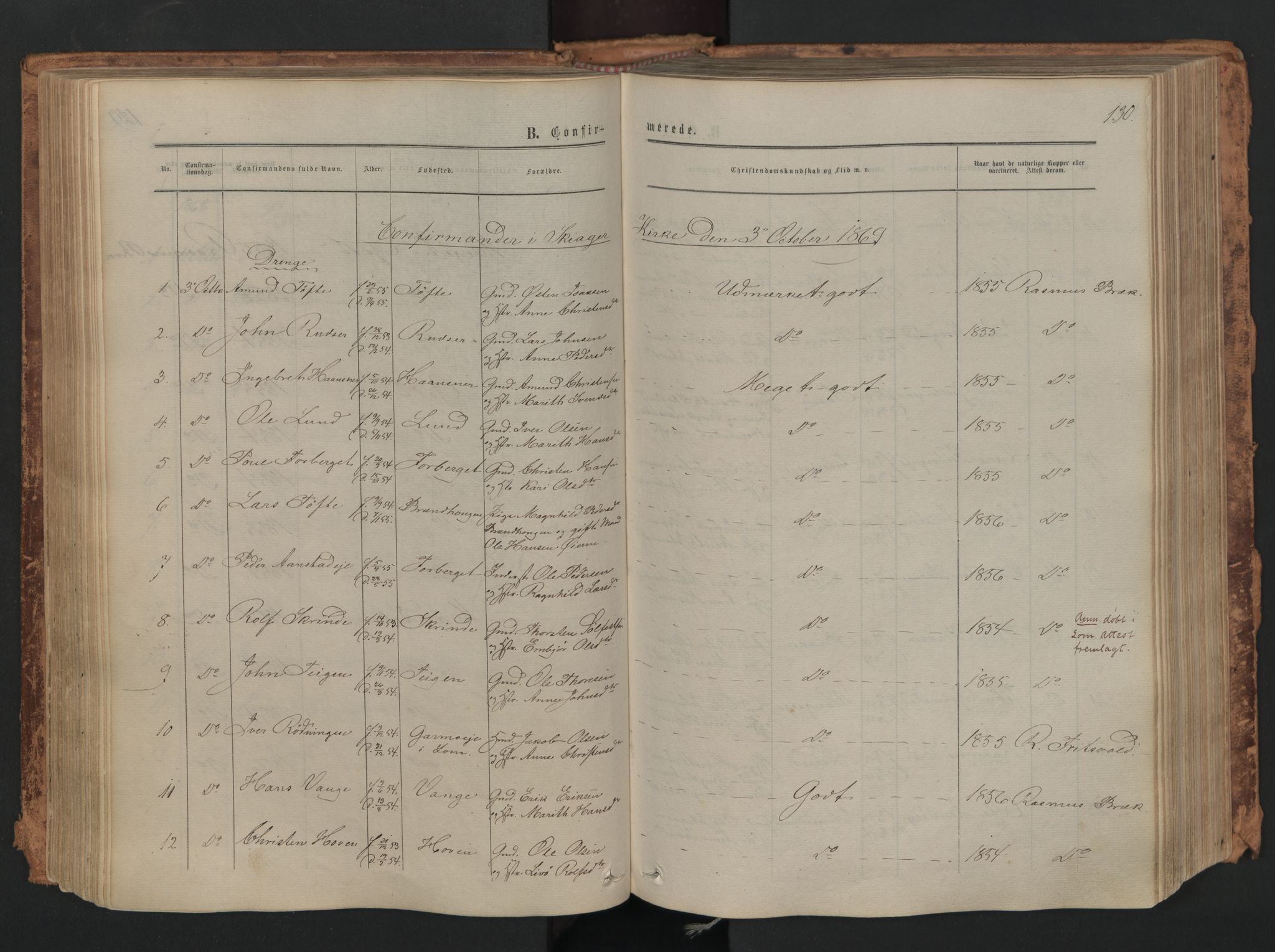 Skjåk prestekontor, SAH/PREST-072/H/Ha/Haa/L0001: Parish register (official) no. 1, 1863-1879, p. 130