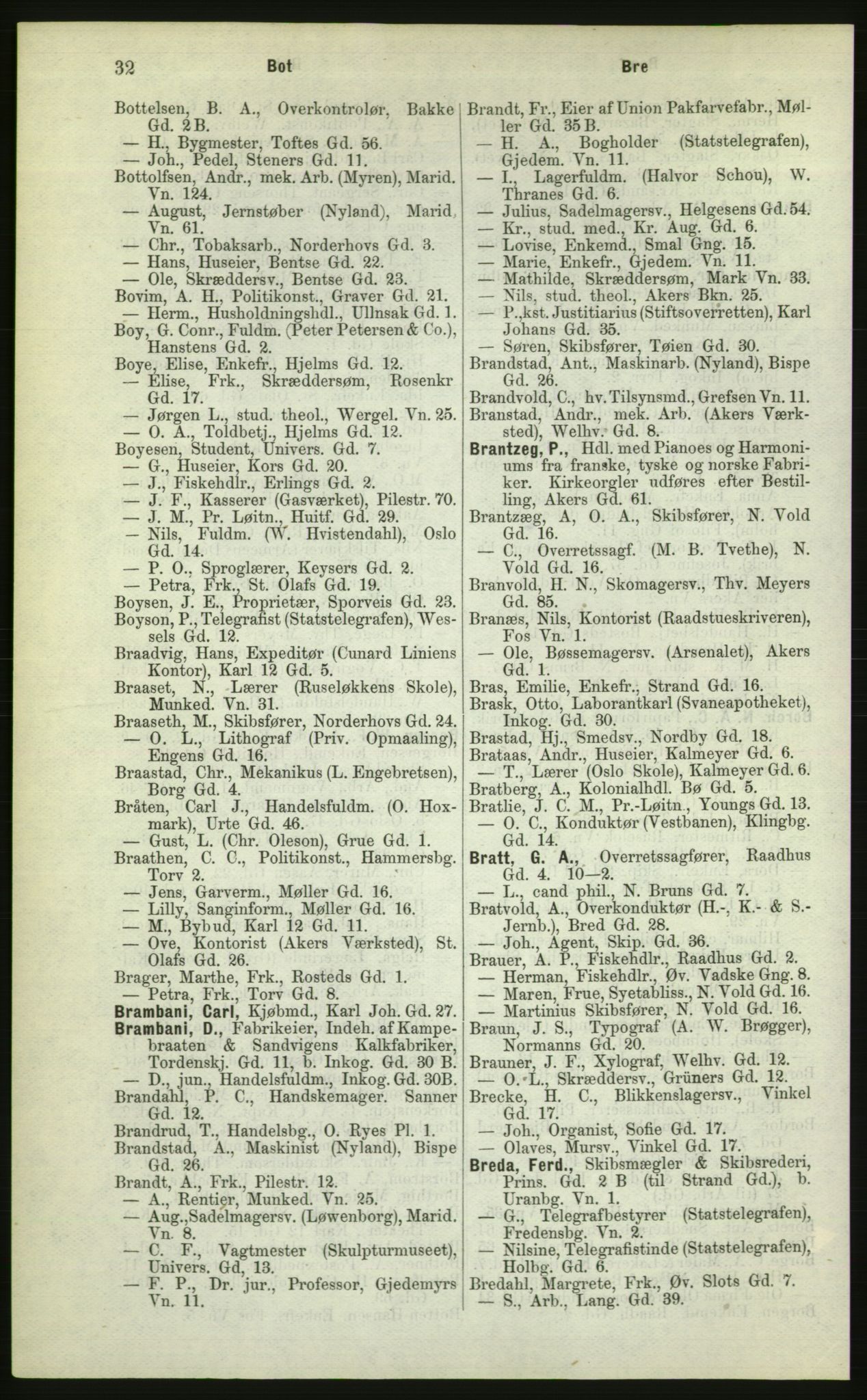 Kristiania/Oslo adressebok, PUBL/-, 1882, p. 32