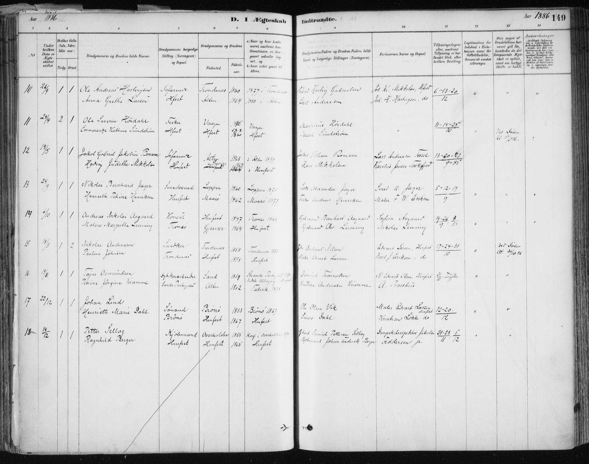 Hammerfest sokneprestkontor, SATØ/S-1347/H/Ha/L0008.kirke: Parish register (official) no. 8, 1878-1889, p. 149