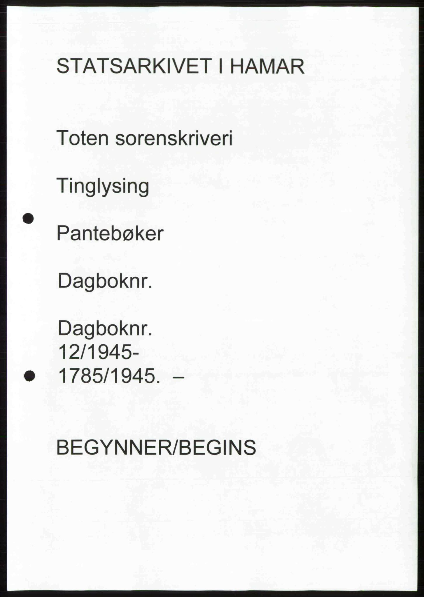 Toten tingrett, SAH/TING-006/H/Hb/Hbc/L0013: Mortgage book no. Hbc-13, 1945-1945