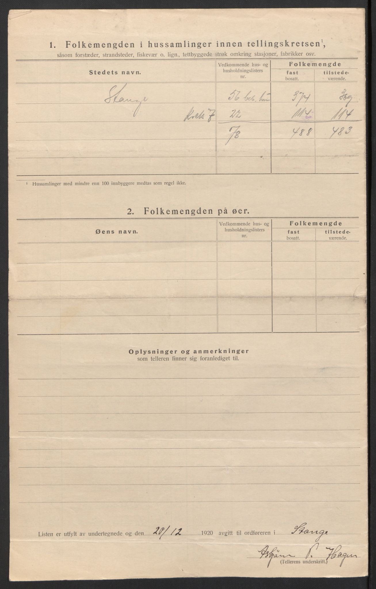 SAH, 1920 census for Stange, 1920, p. 30