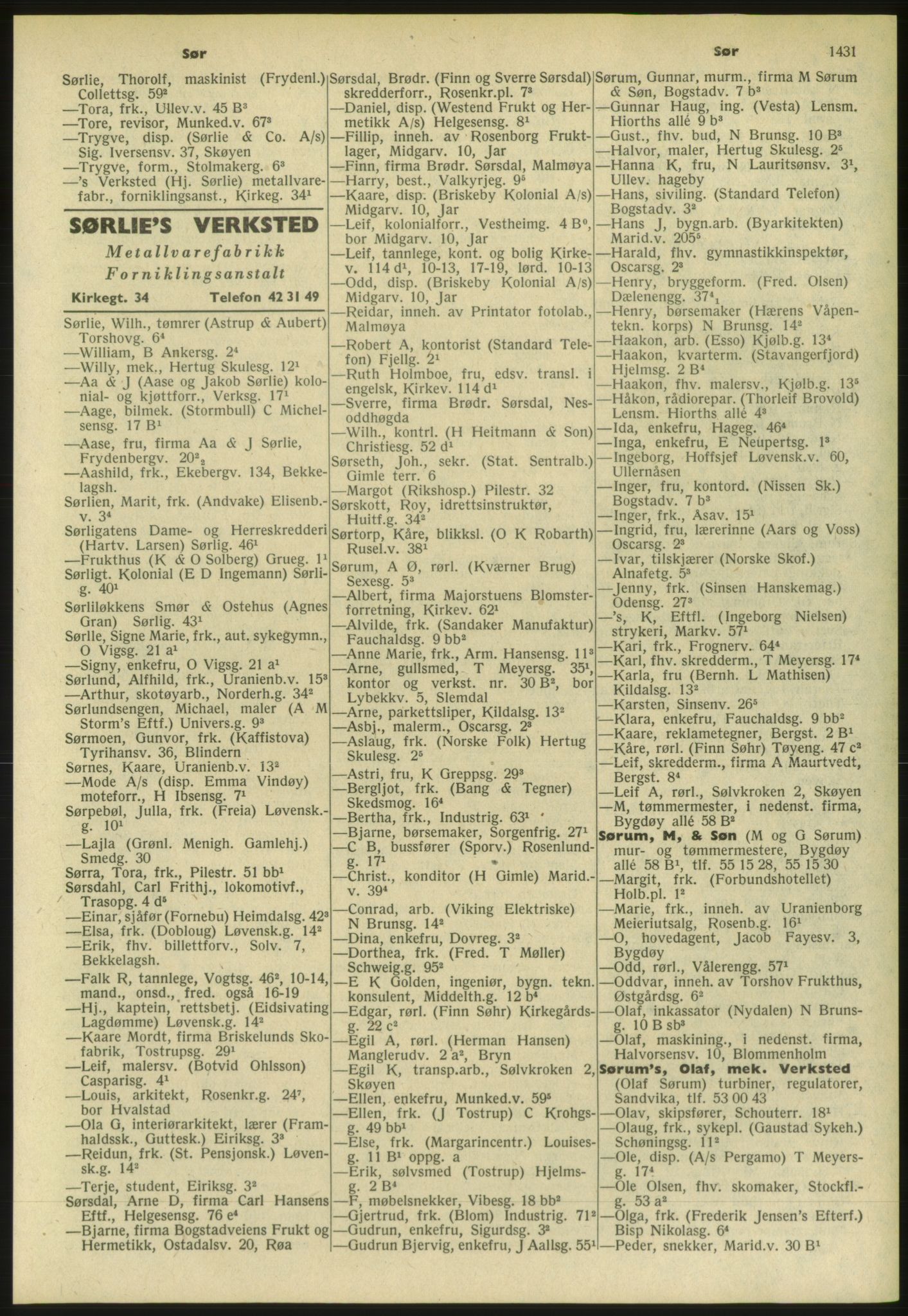 Kristiania/Oslo adressebok, PUBL/-, 1952, p. 1431