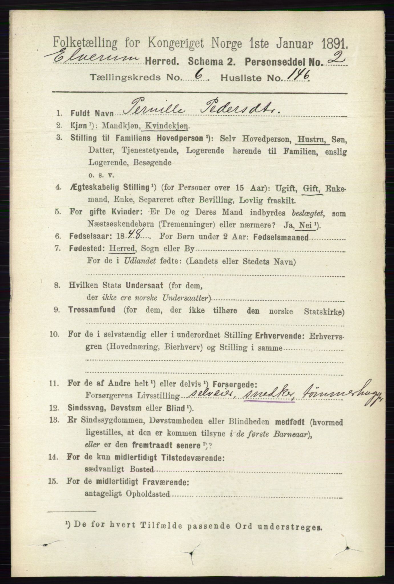 RA, 1891 census for 0427 Elverum, 1891, p. 5206