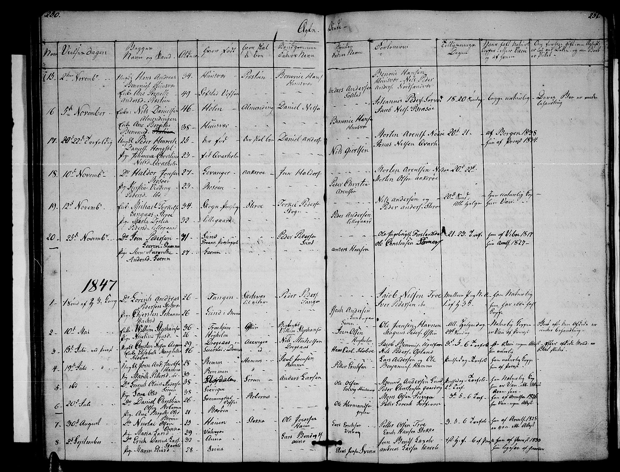 Ministerialprotokoller, klokkerbøker og fødselsregistre - Nordland, AV/SAT-A-1459/830/L0460: Parish register (copy) no. 830C02, 1843-1865, p. 250-251