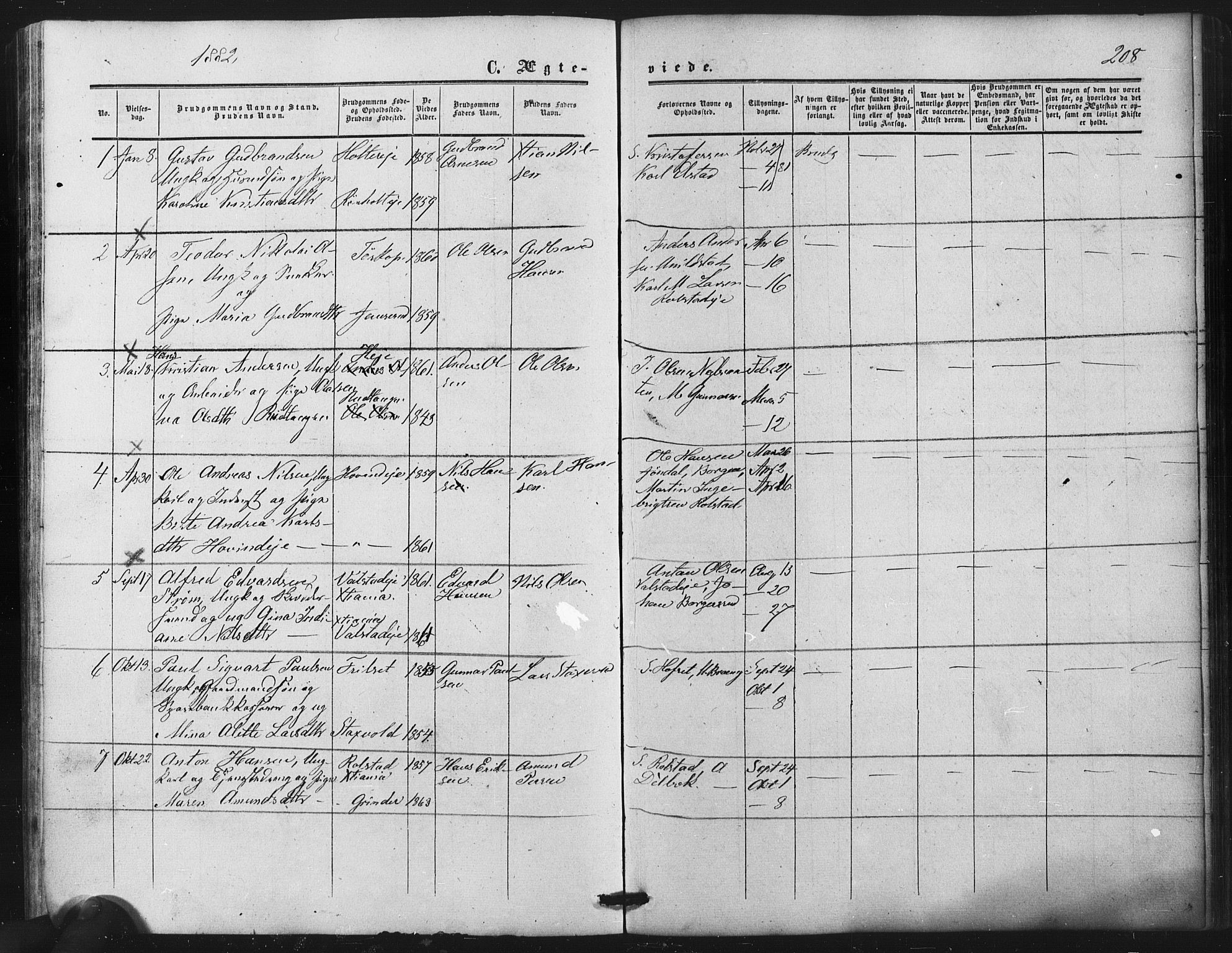 Nes prestekontor Kirkebøker, SAO/A-10410/F/Fb/L0001: Parish register (official) no. II 1, 1859-1882, p. 208