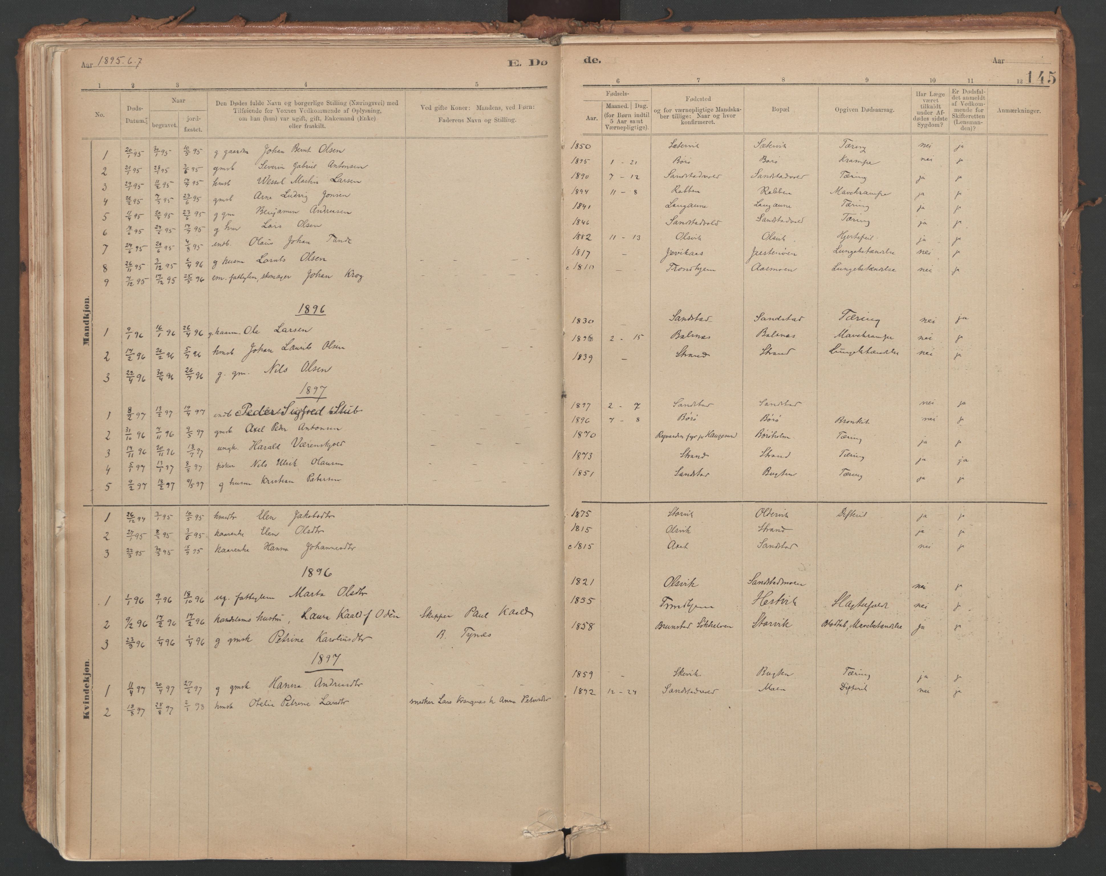Ministerialprotokoller, klokkerbøker og fødselsregistre - Sør-Trøndelag, SAT/A-1456/639/L0572: Parish register (official) no. 639A01, 1890-1920, p. 145