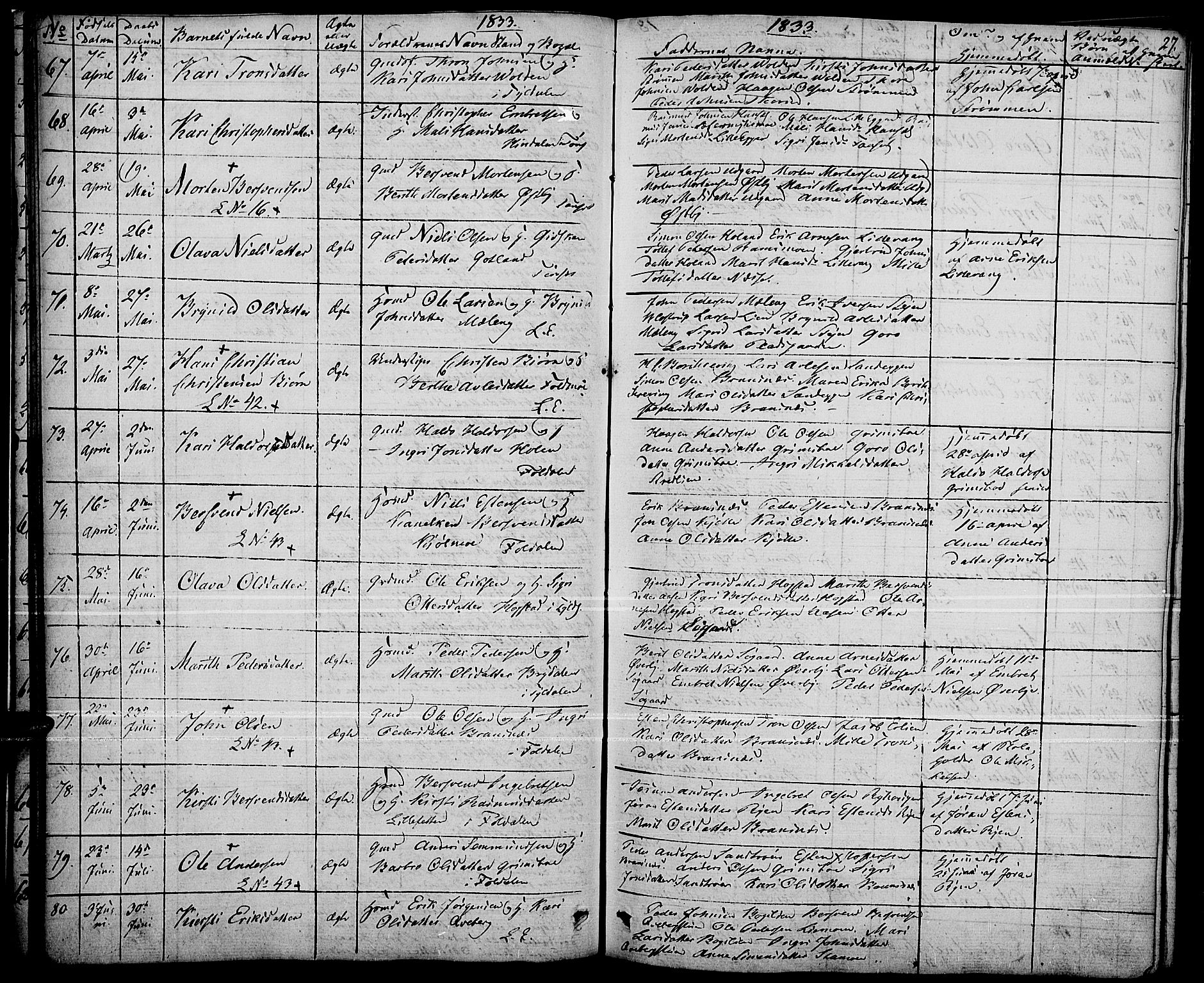 Tynset prestekontor, AV/SAH-PREST-058/H/Ha/Haa/L0019: Parish register (official) no. 19, 1829-1847, p. 27