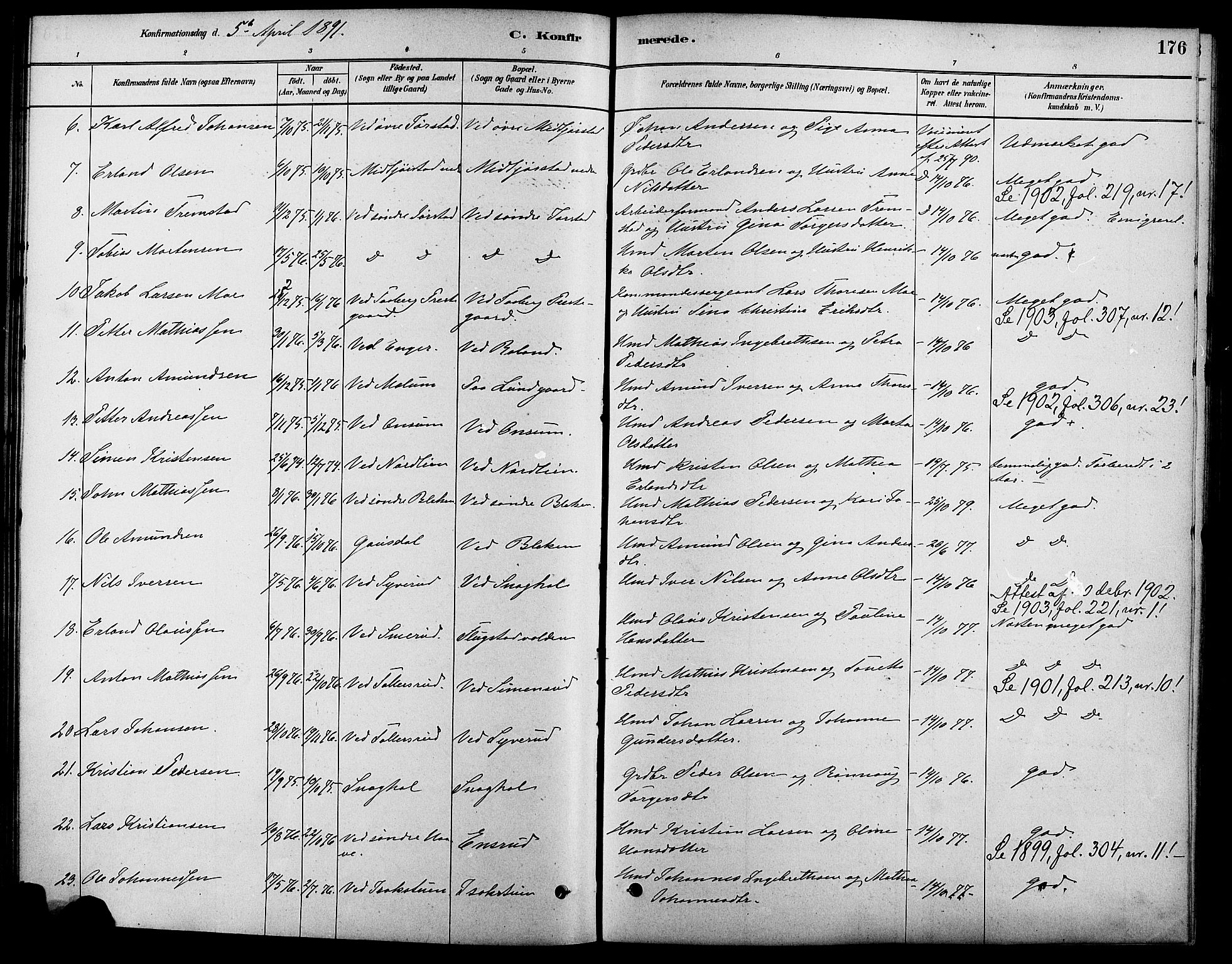 Fåberg prestekontor, SAH/PREST-086/H/Ha/Haa/L0008: Parish register (official) no. 8, 1879-1898, p. 176