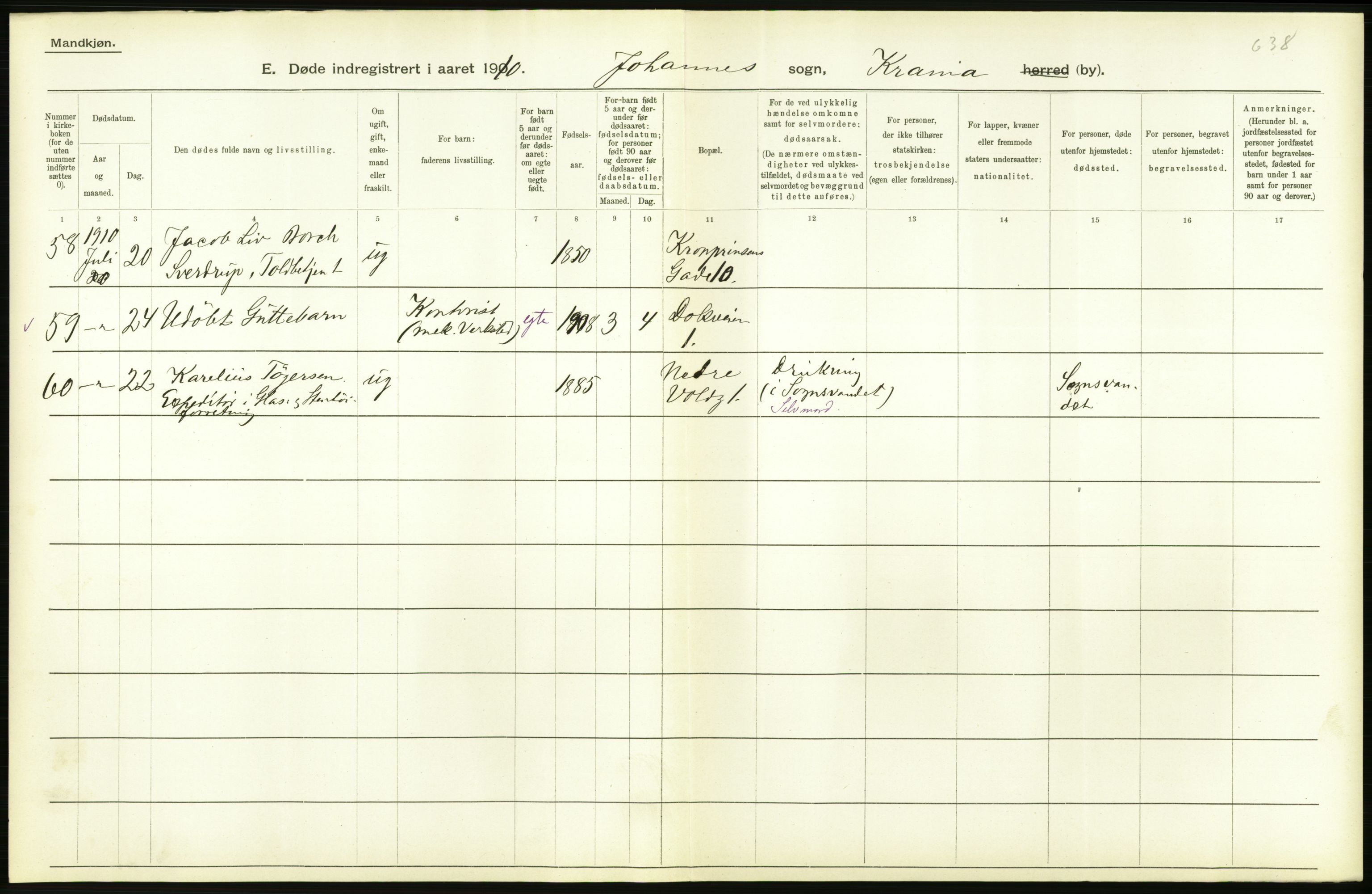 Statistisk sentralbyrå, Sosiodemografiske emner, Befolkning, RA/S-2228/D/Df/Dfa/Dfah/L0008: Kristiania: Døde, 1910, p. 774