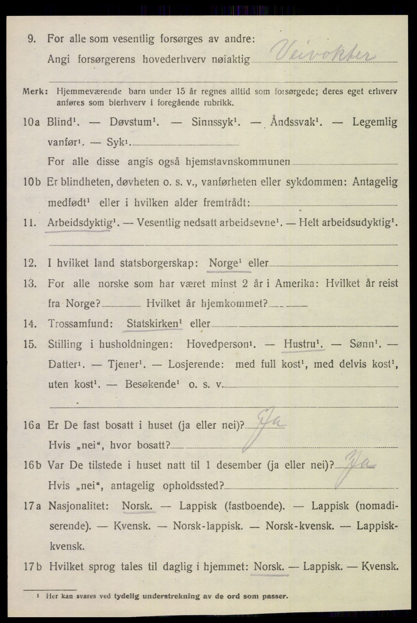 SAT, 1920 census for Verdal, 1920, p. 9180