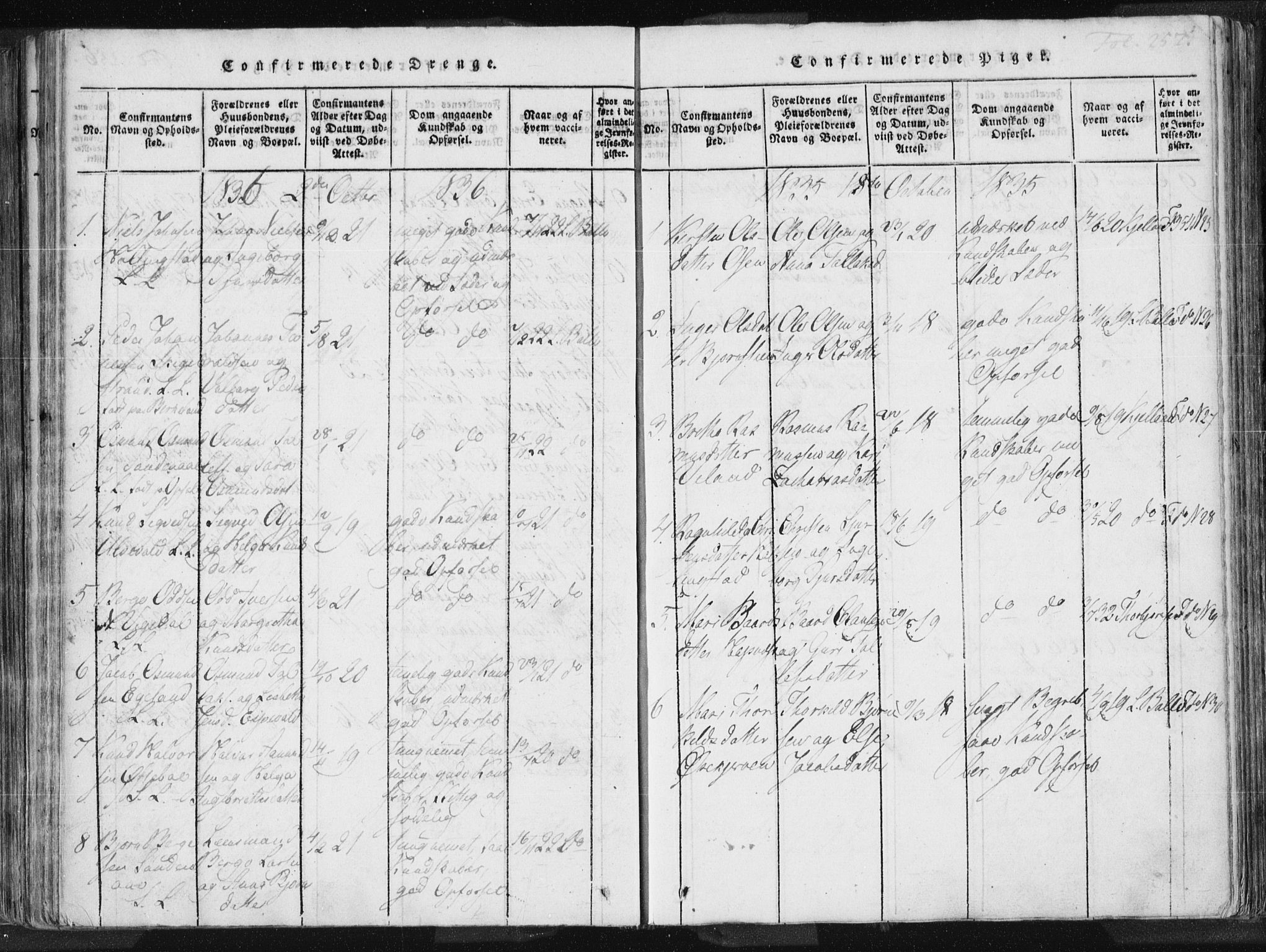 Vikedal sokneprestkontor, SAST/A-101840/01/IV: Parish register (official) no. A 3, 1817-1850, p. 257