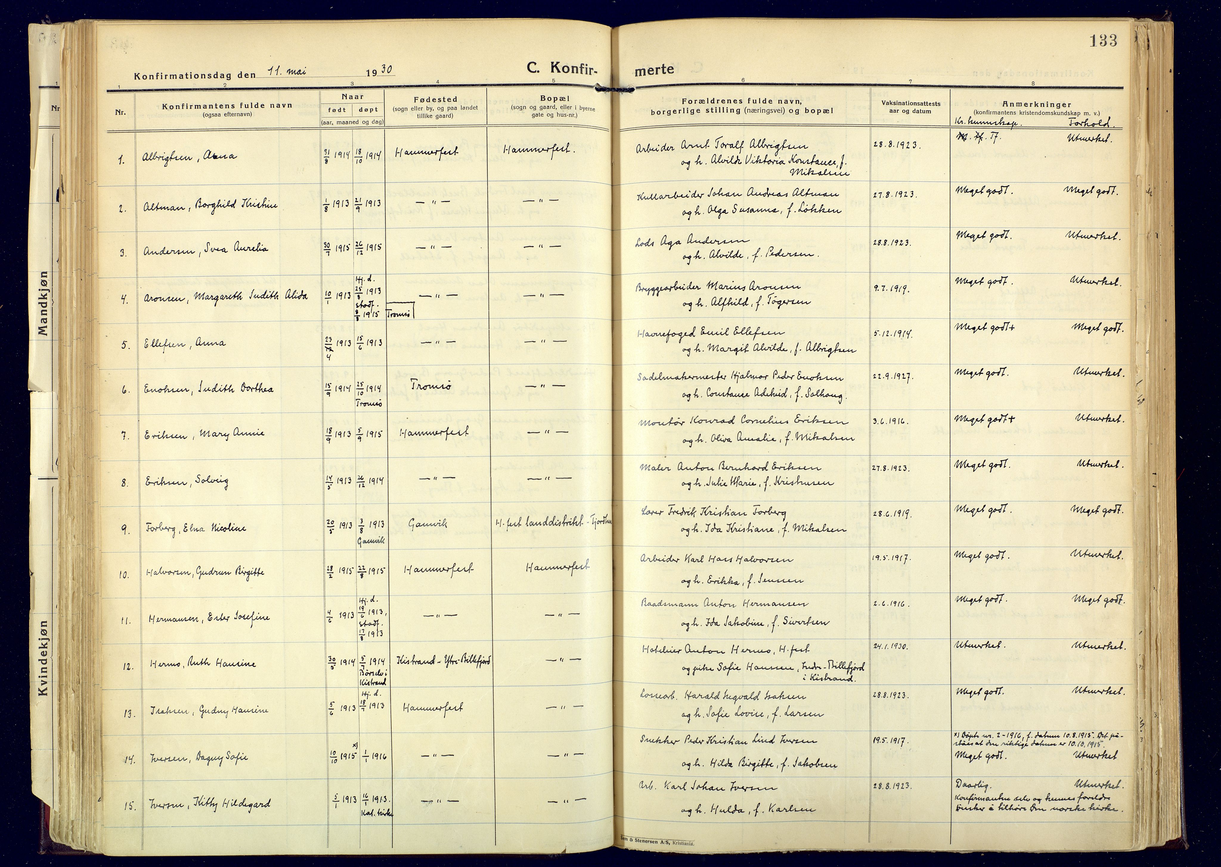 Hammerfest sokneprestkontor, SATØ/S-1347: Parish register (official) no. 17, 1923-1933, p. 133