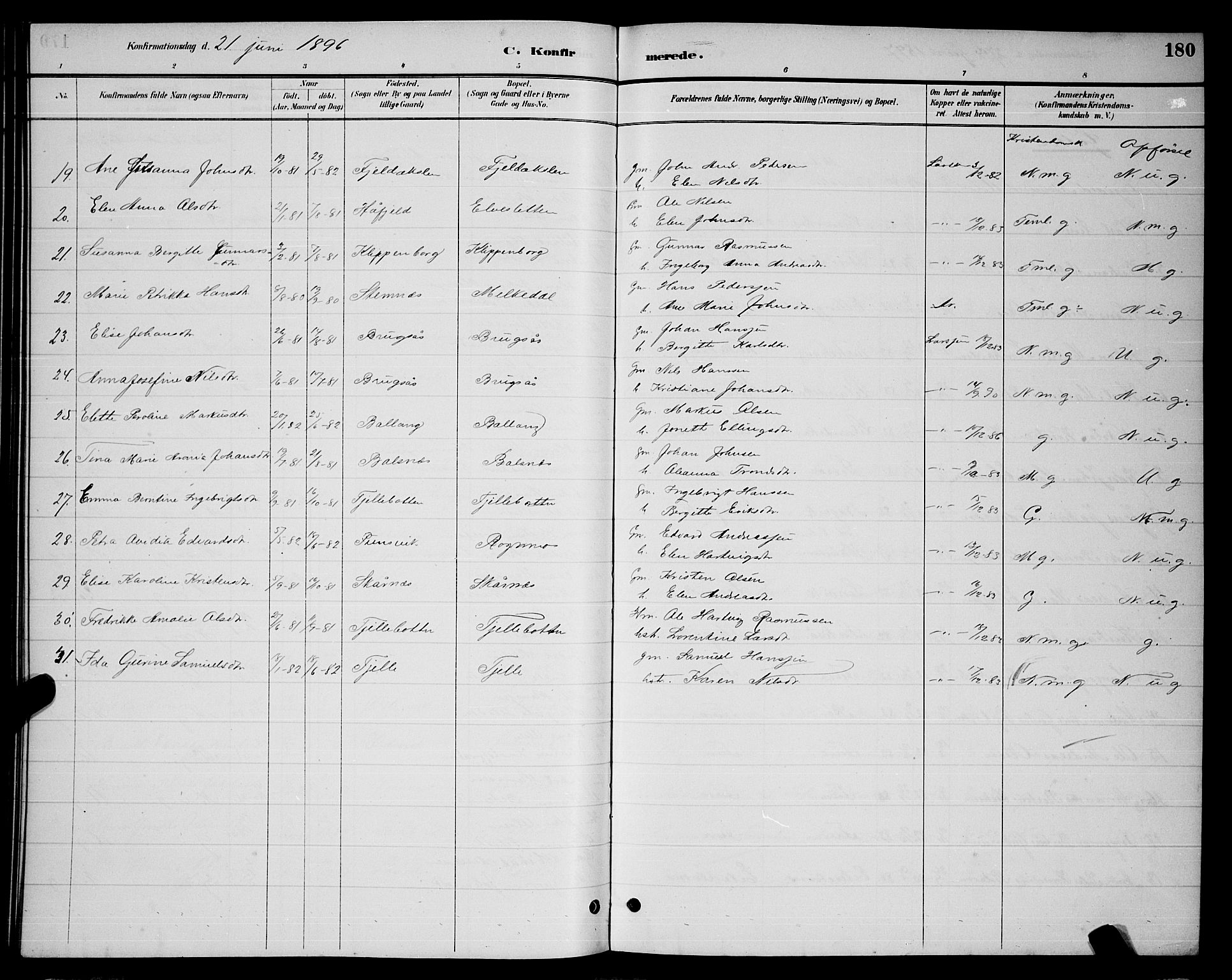 Ministerialprotokoller, klokkerbøker og fødselsregistre - Nordland, AV/SAT-A-1459/863/L0914: Parish register (copy) no. 863C04, 1886-1897, p. 180