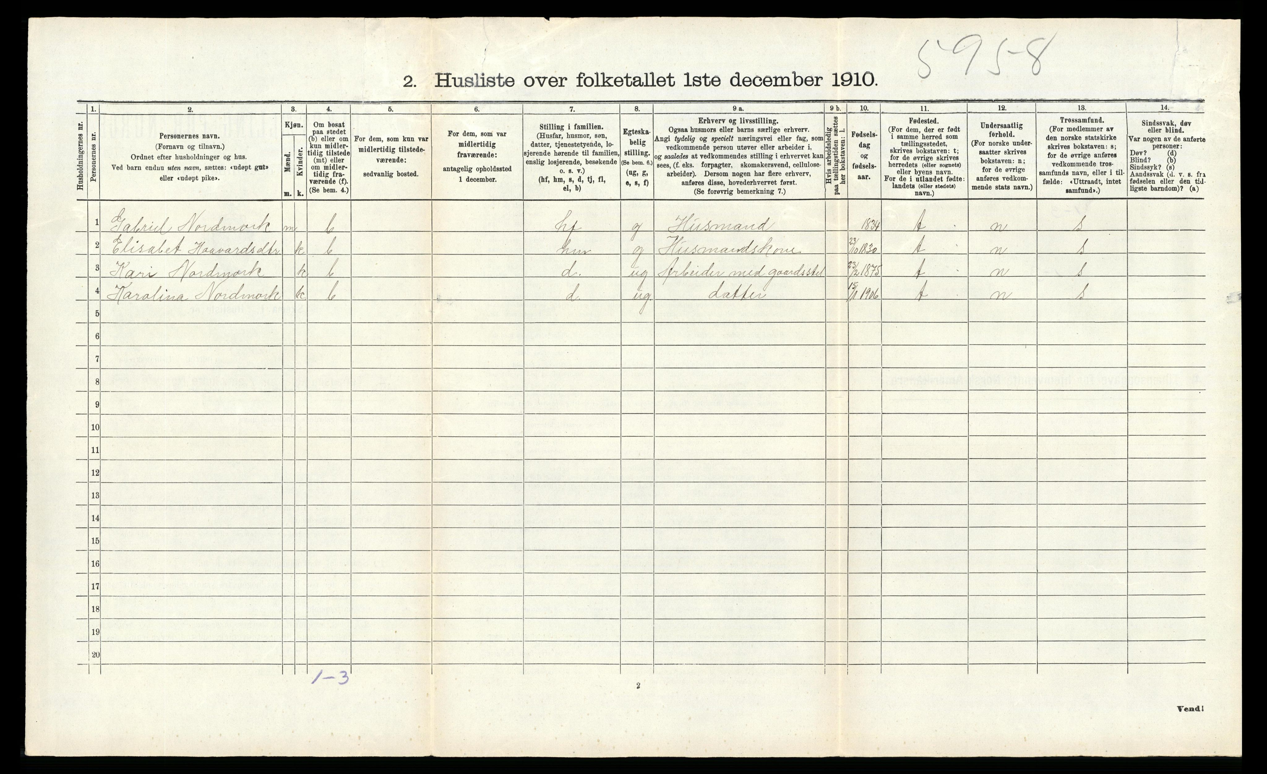 RA, 1910 census for Suldal, 1910, p. 660