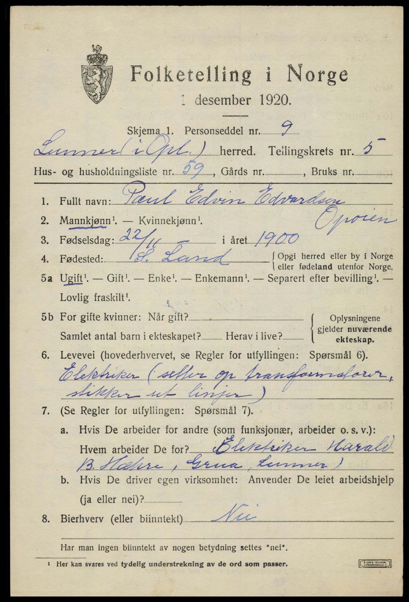 SAH, 1920 census for Lunner, 1920, p. 7663