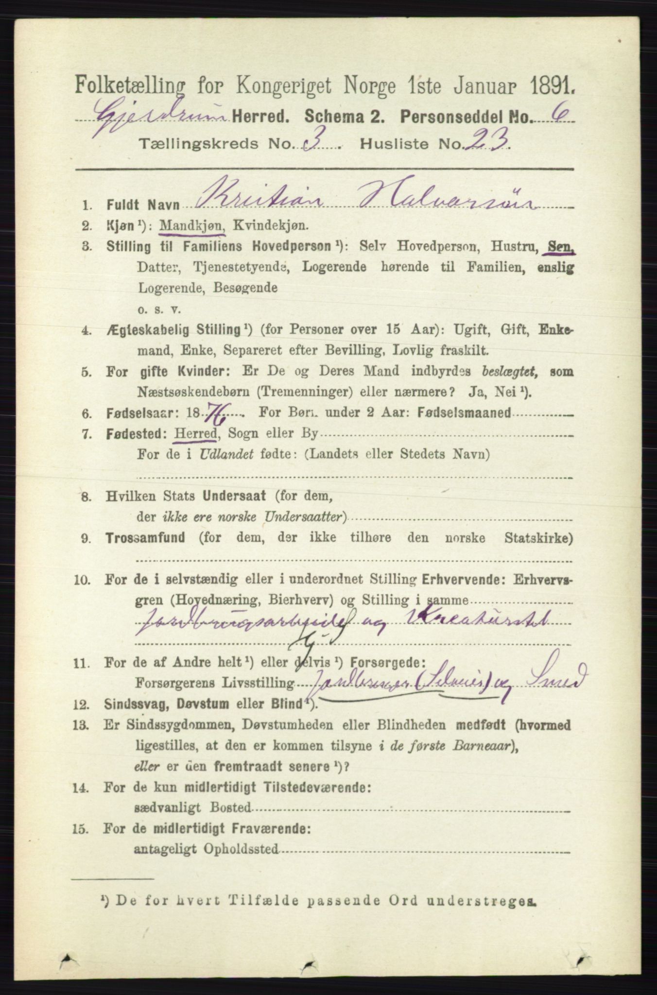 RA, 1891 census for 0234 Gjerdrum, 1891, p. 1385