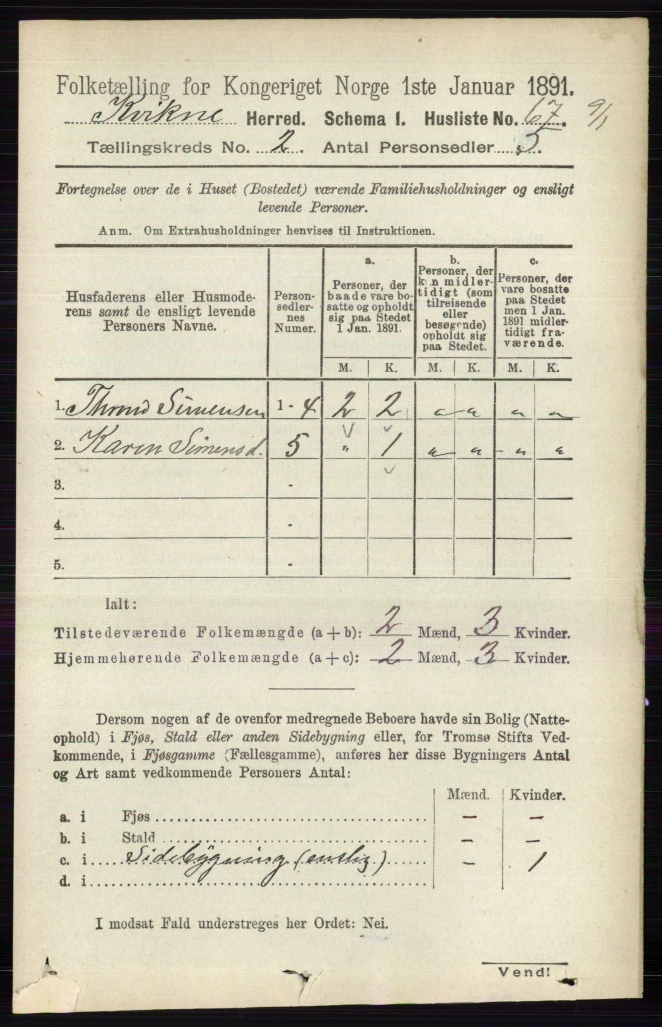 RA, 1891 census for 0440 Kvikne, 1891, p. 296