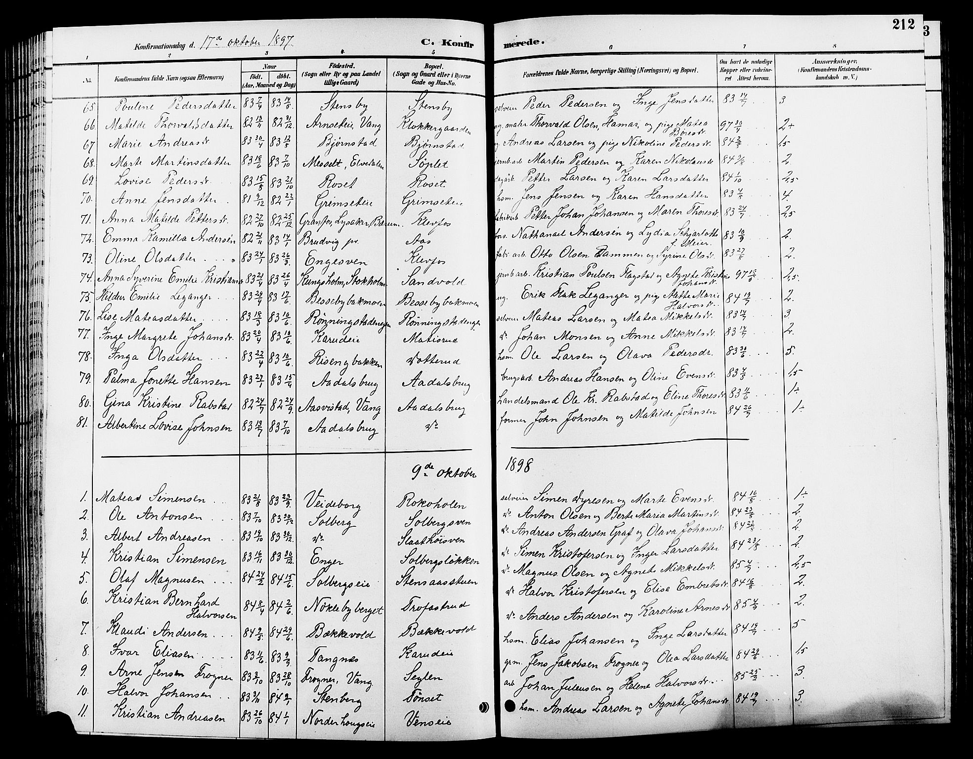 Løten prestekontor, SAH/PREST-022/L/La/L0006: Parish register (copy) no. 6, 1892-1909, p. 212
