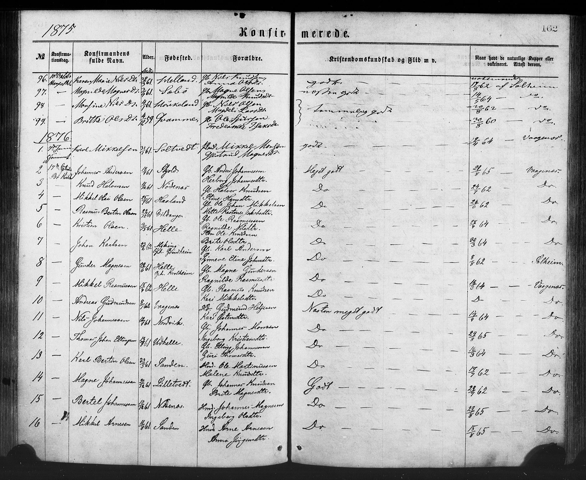 Manger sokneprestembete, SAB/A-76801/H/Haa: Parish register (official) no. A 8, 1871-1880, p. 162