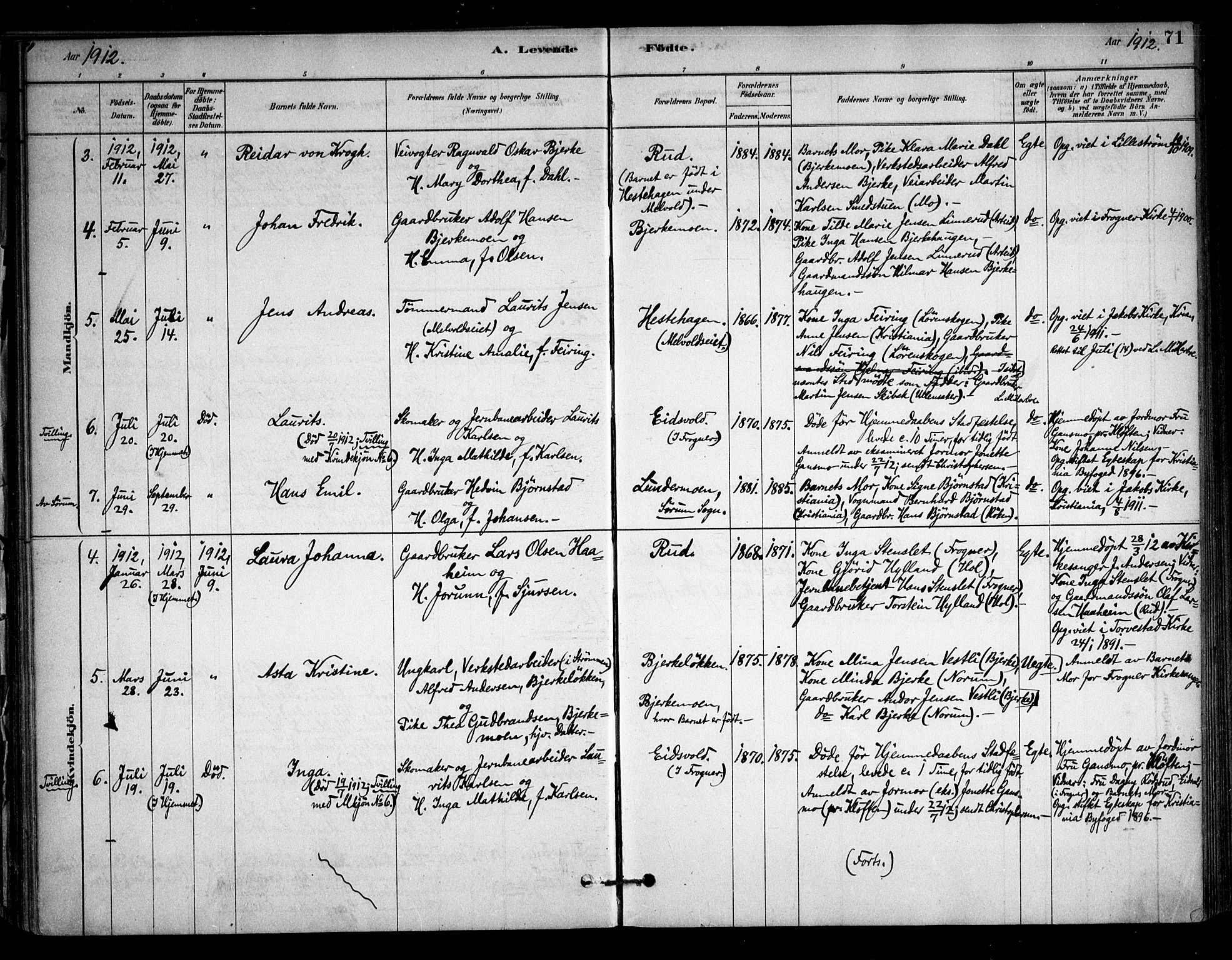 Sørum prestekontor Kirkebøker, SAO/A-10303/F/Fb/L0001: Parish register (official) no. II 1, 1878-1915, p. 71