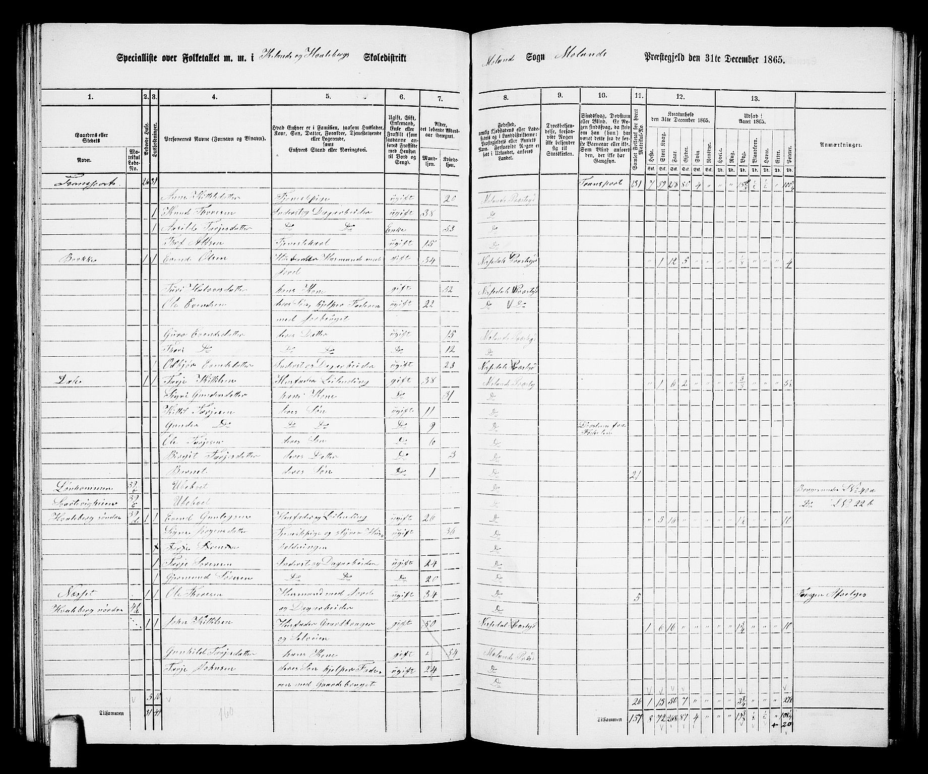 RA, 1865 census for Moland, 1865, p. 32