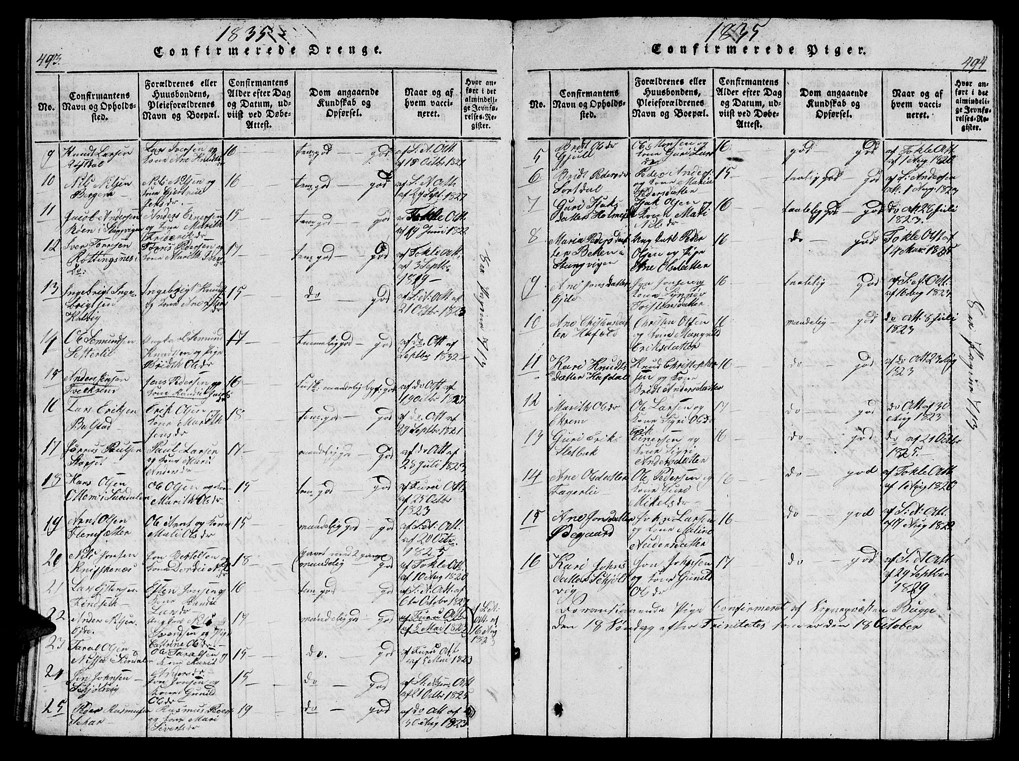 Ministerialprotokoller, klokkerbøker og fødselsregistre - Møre og Romsdal, AV/SAT-A-1454/586/L0990: Parish register (copy) no. 586C01, 1819-1837, p. 493-494