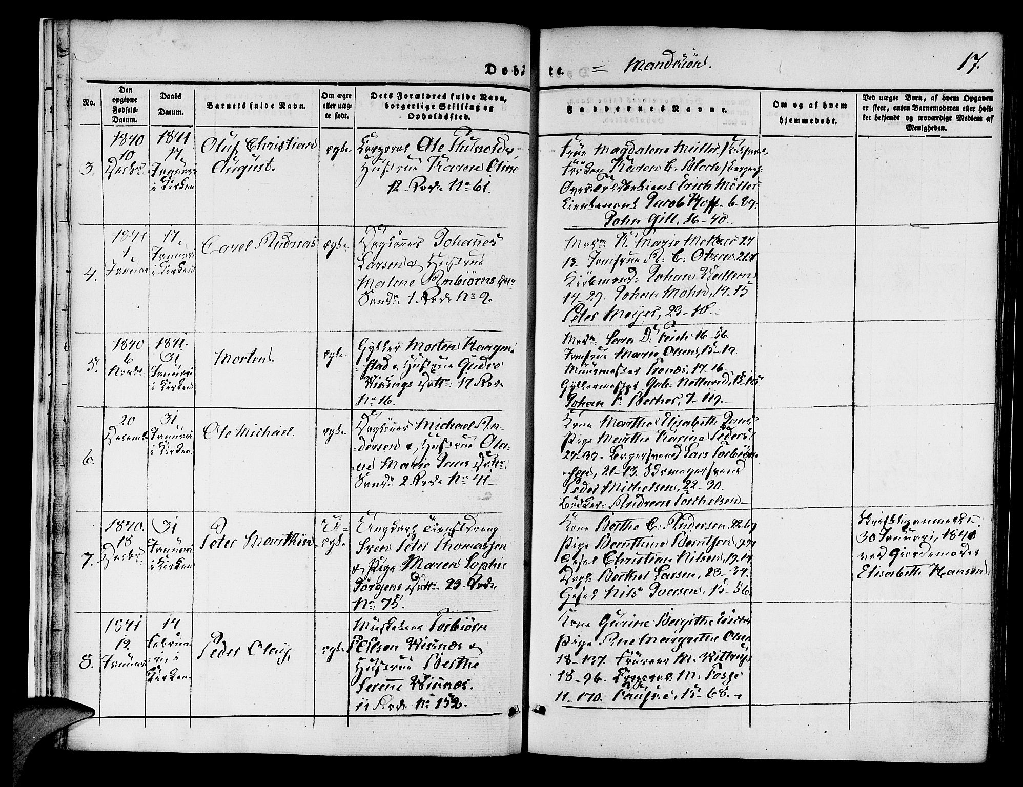 Korskirken sokneprestembete, SAB/A-76101/H/Hab: Parish register (copy) no. B 1, 1839-1847, p. 17