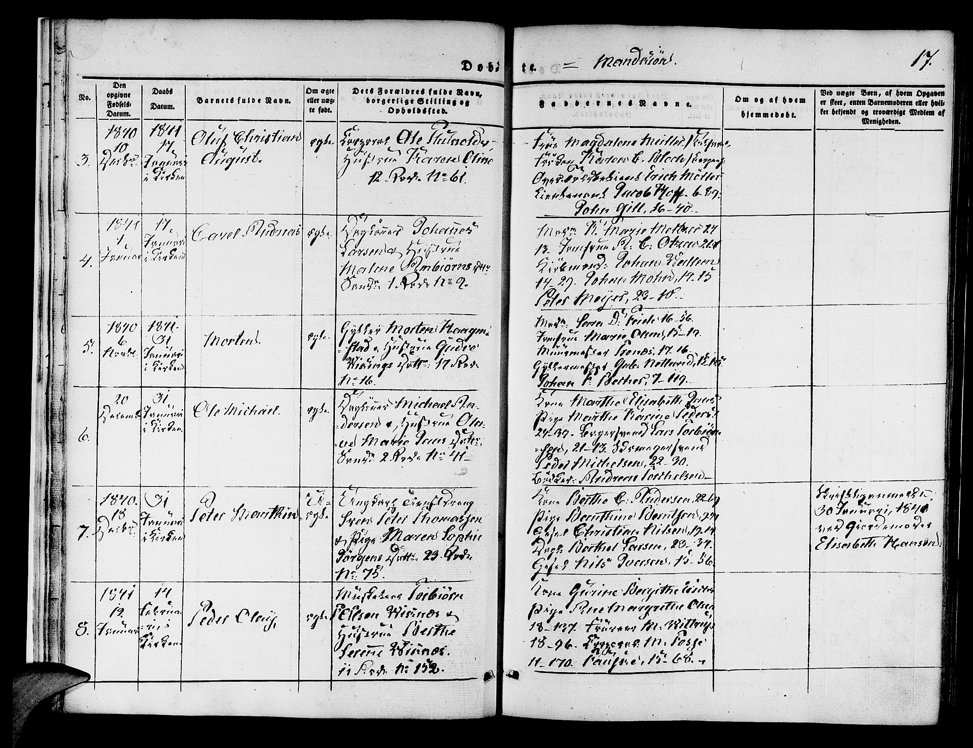 Korskirken sokneprestembete, AV/SAB-A-76101/H/Hab: Parish register (copy) no. B 1, 1839-1847, p. 17