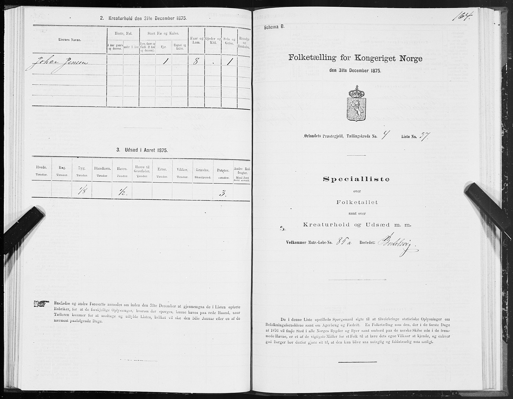 SAT, 1875 census for 1621P Ørland, 1875, p. 2164