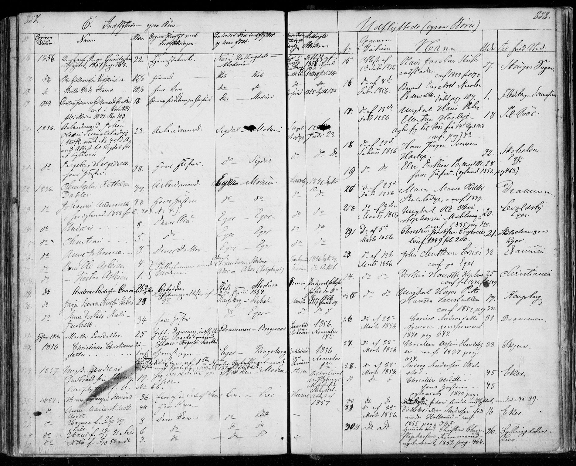 Modum kirkebøker, AV/SAKO-A-234/F/Fa/L0008: Parish register (official) no. 8, 1851-1859, p. 857-858