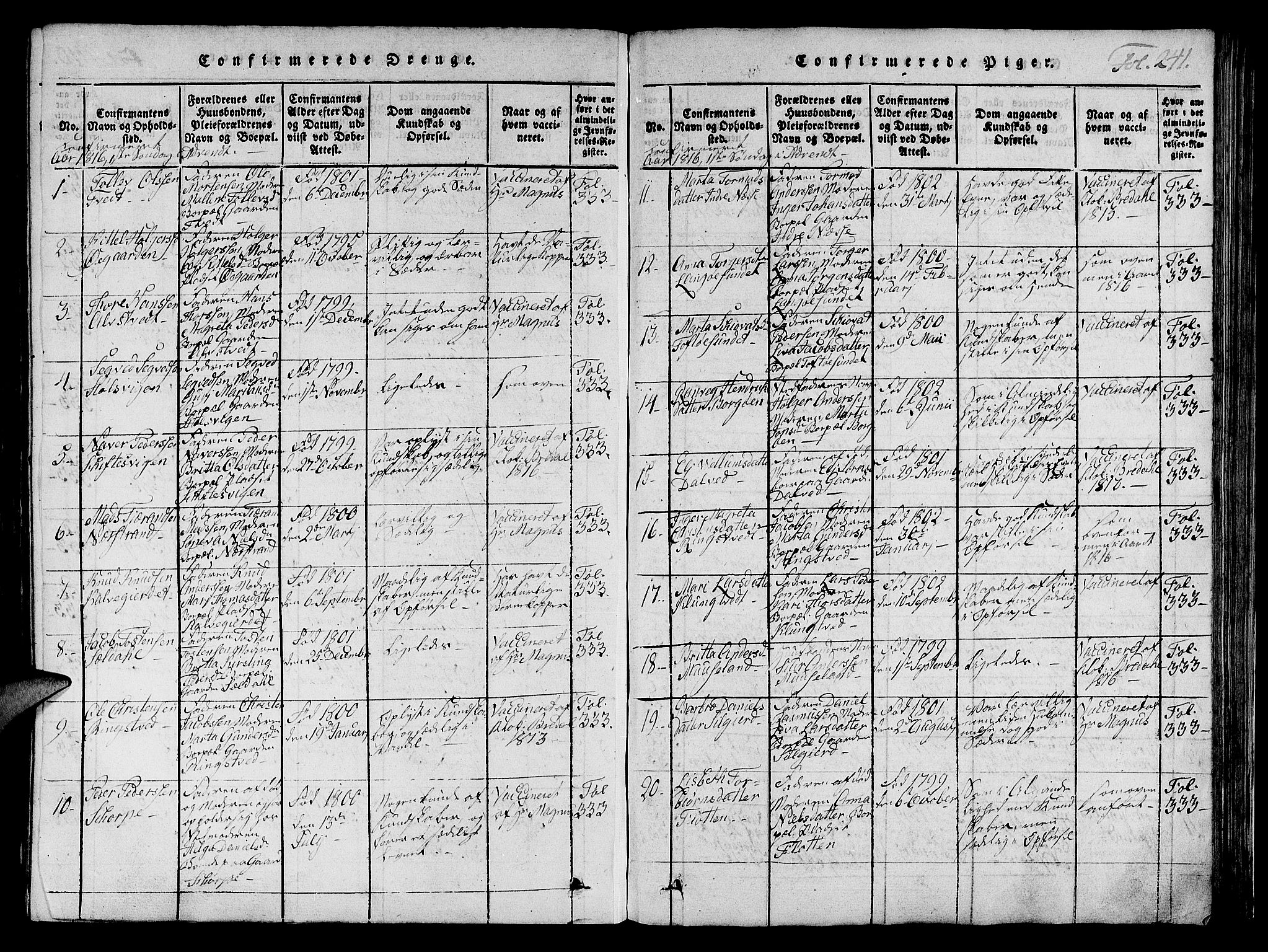 Nedstrand sokneprestkontor, AV/SAST-A-101841/01/IV: Parish register (official) no. A 6, 1816-1838, p. 241