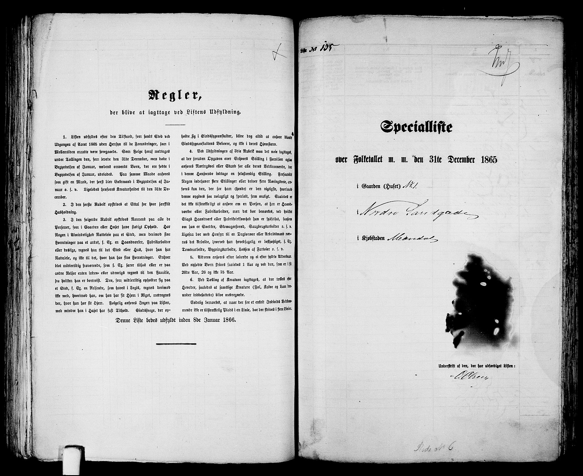 RA, 1865 census for Mandal/Mandal, 1865, p. 272